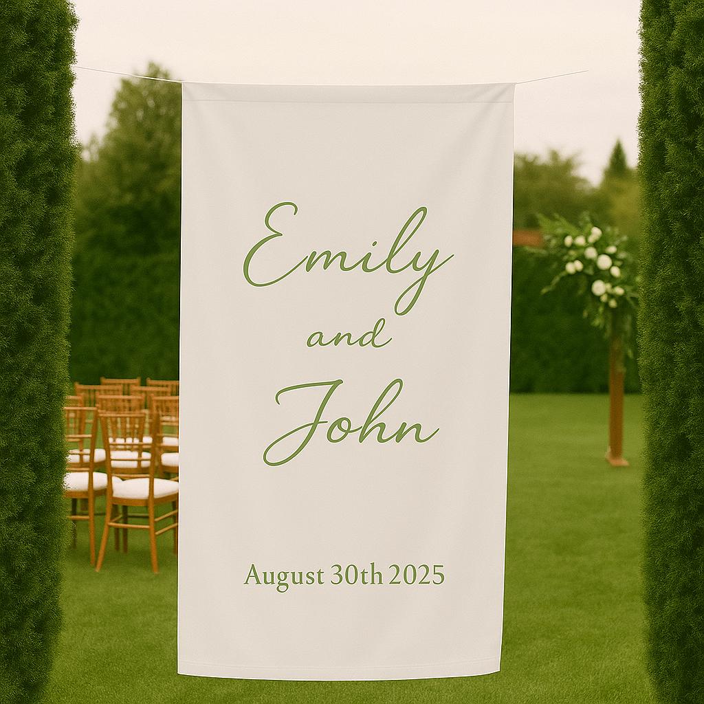 Personalized Wedding Aisle Banner with Couple’s Names & Date – Elegant Hanging Sign for Ceremony Entrance or Photo Backdrop