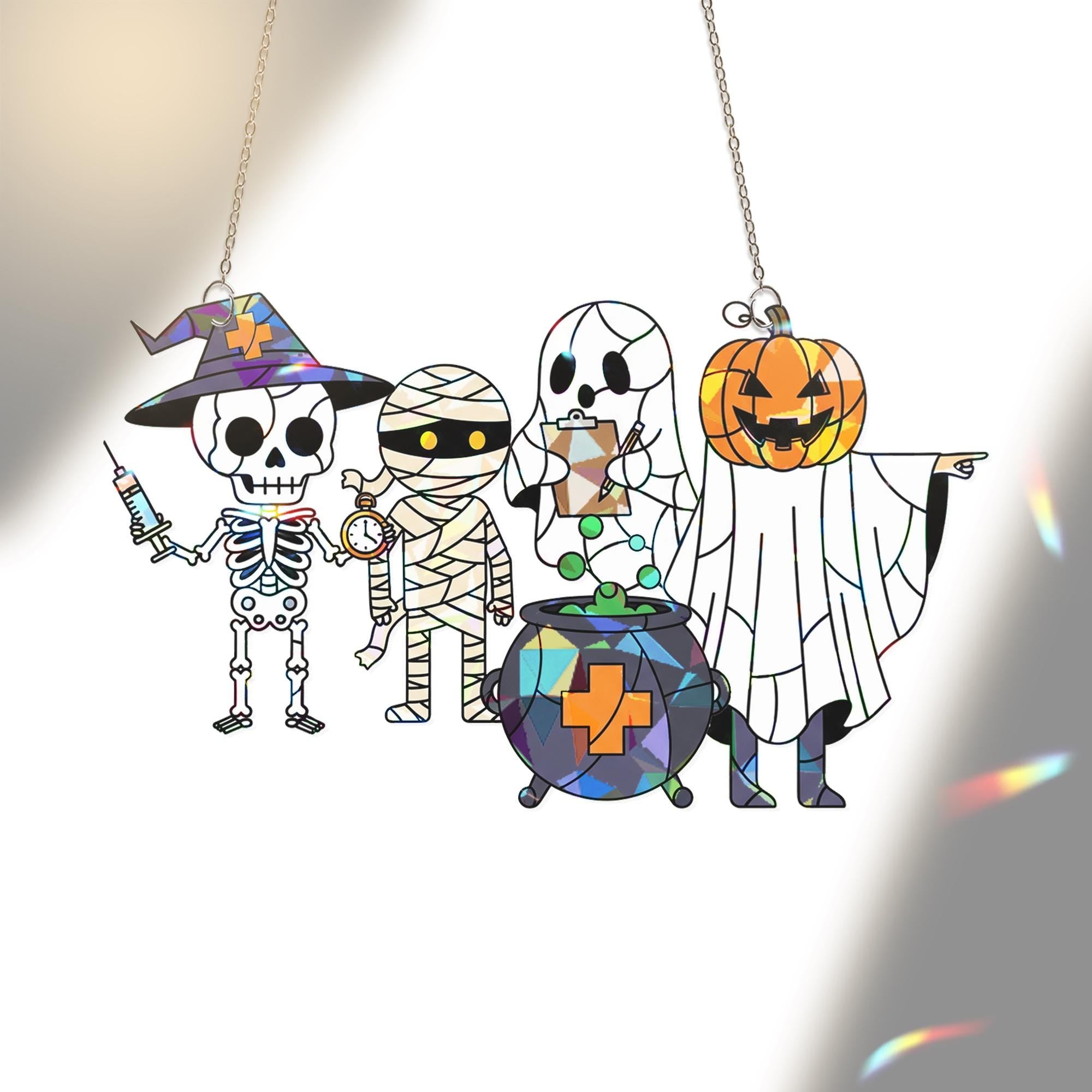 Halloween Medical Suncatcher, Skeleton Nurse Doctor Ghost Pumpkin Window Decor, Spooky Healthcare Acrylic Decoration, Cute Nurse Gift