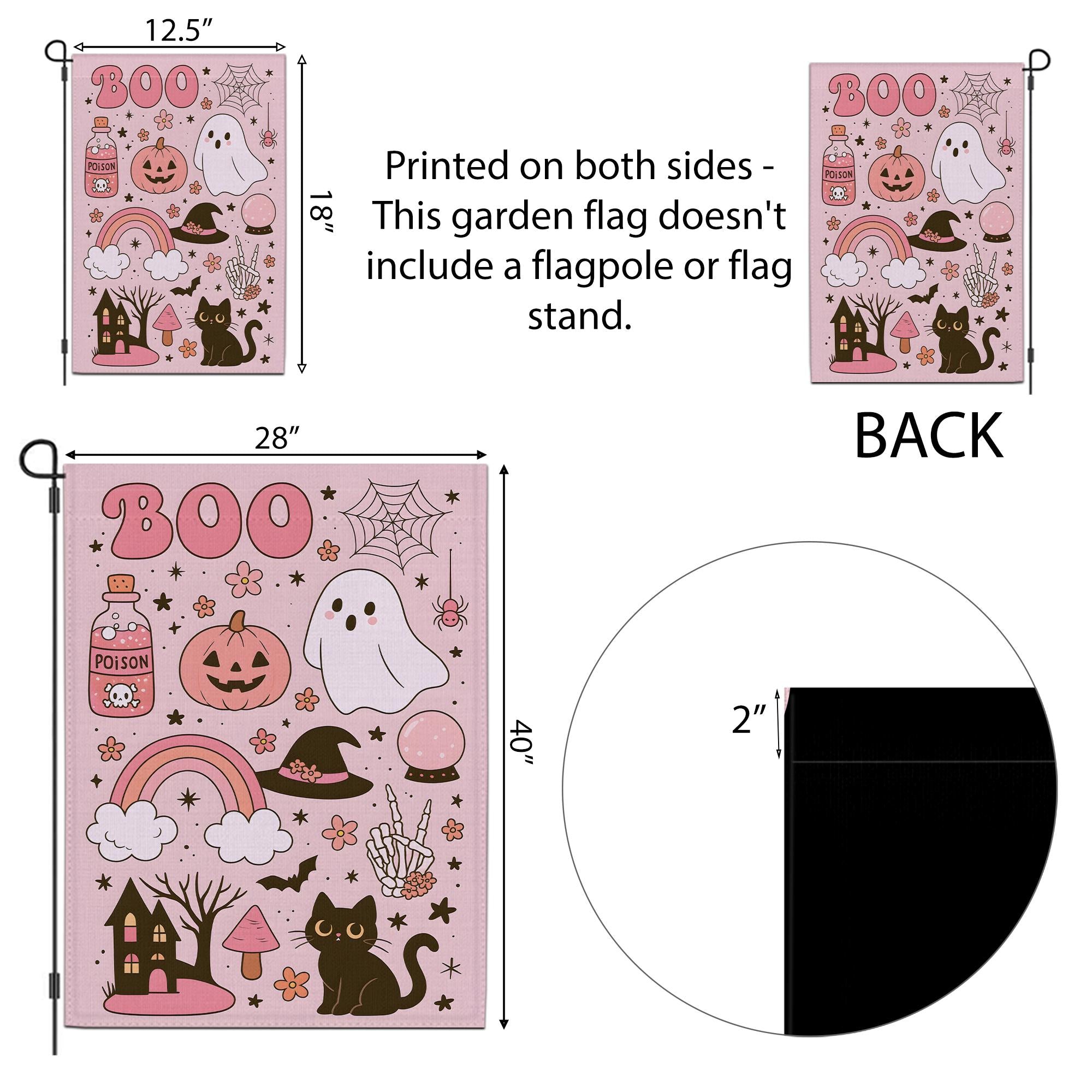 Pastel Cute Halloween “BOO” Garden Flag | Ghost Pumpkin Cat Witch Hat Decor