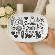 Custom Gothic Wedding Platter – Personalized Halloween Marriage Gift, Dark Romantic Engagement Plate, Alternative Couple Decor- DECOR only