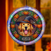 Halloween LED Hanging Light with Dog Witch Design | Spooky Window or Porch Decor | Fall Pumpkin Lantern for Dog Lovers Home Decoration