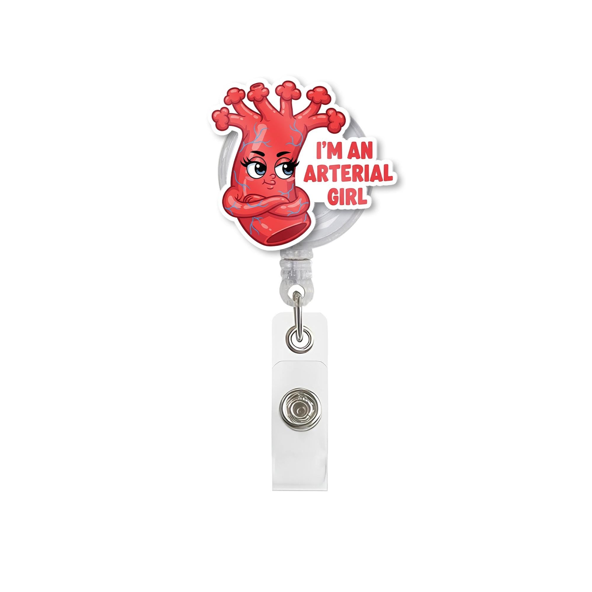 Personalized Medical Badge Reel | Funny Retractable ID Holder | Nurse Badge Clip | Artery Design Hospital Work Accessory Gift