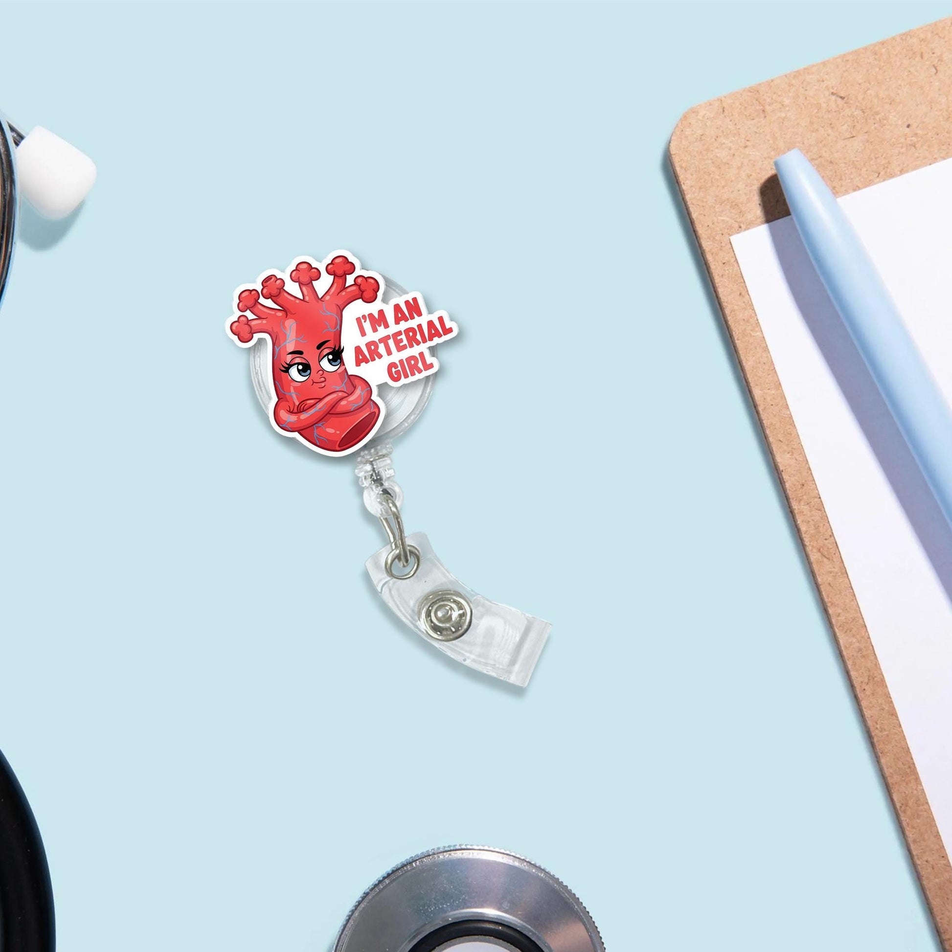 Personalized Medical Badge Reel | Funny Retractable ID Holder | Nurse Badge Clip | Artery Design Hospital Work Accessory Gift