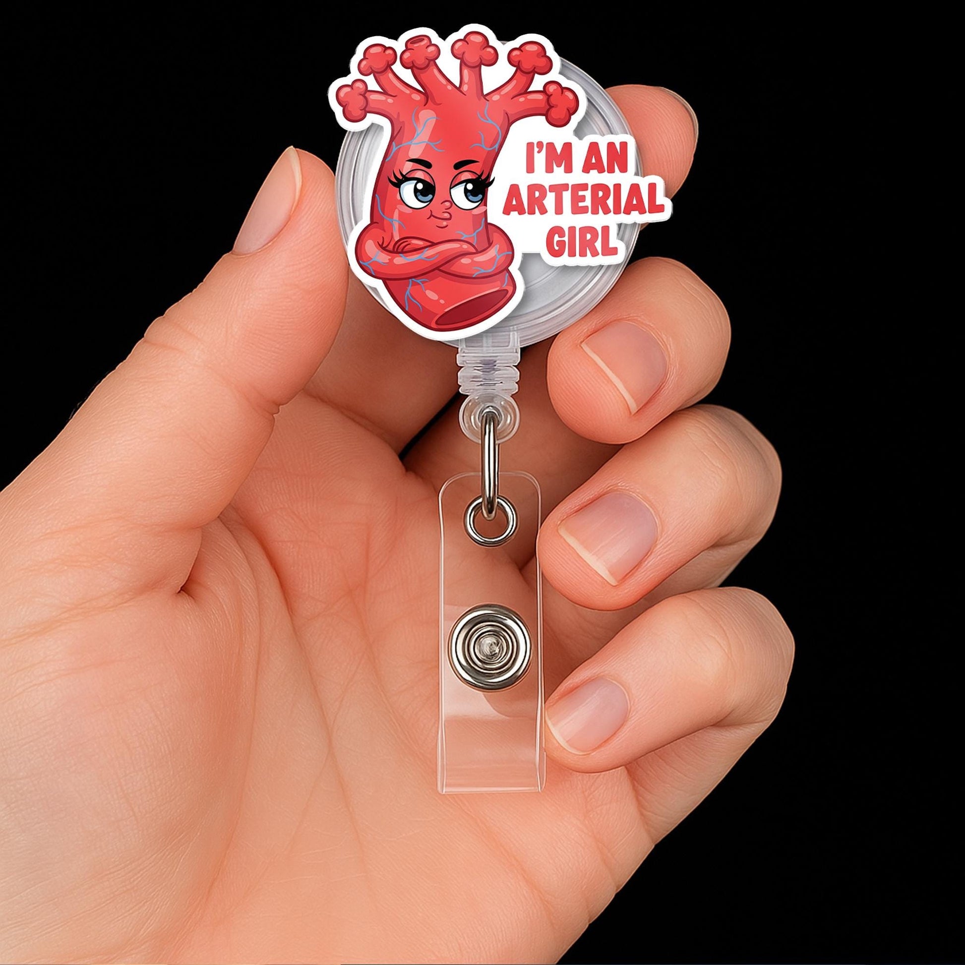 Personalized Medical Badge Reel | Funny Retractable ID Holder | Nurse Badge Clip | Artery Design Hospital Work Accessory Gift