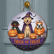 Personalized Halloween Dog Door Hanger | Trick or Treat Pumpkin Front Door Sign | Spooky Fall Porch Decoration | Custom Pet Decor