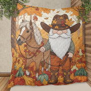 Fall Gnome Blanket: Autumn Leaves Quilted Throw, Farmhouse Horse Decor
