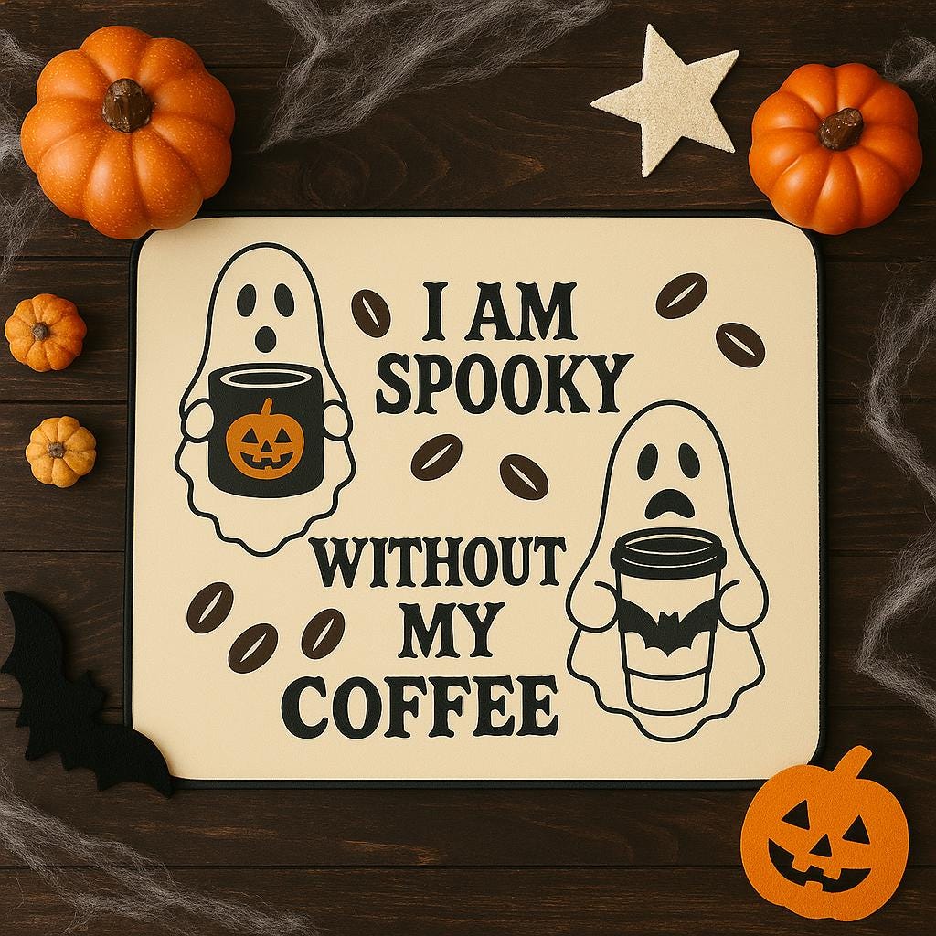 Spooky Coffee Bar Mat – Funny Ghost Halloween Kitchen Decor, I Am Spooky Without My Coffee, Witchy Coffee Lover Gift