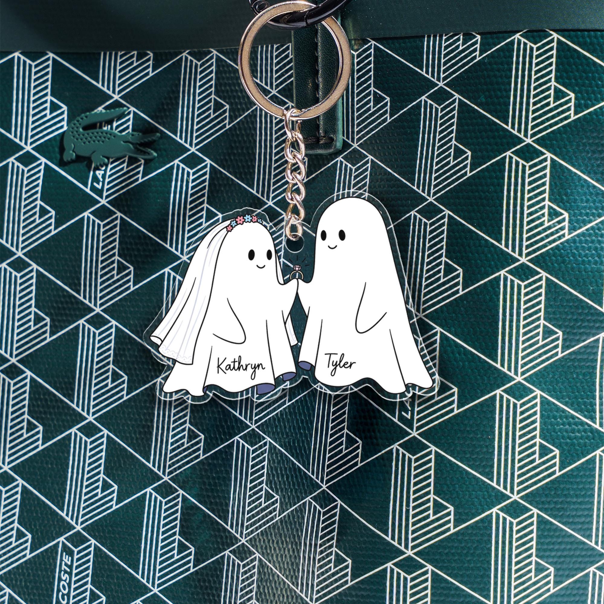 Custom Ghost Couple Keychain: Spooky Wedding Favor, Acrylic, Personalized