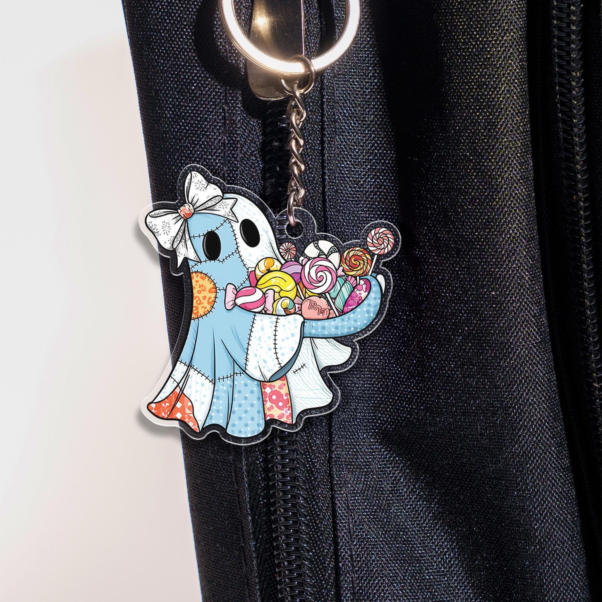 Cute Ghost Candy Keychain | Halloween Trick or Treat Key Ring | Spooky Cute Ghost Gift | Colorful Kawaii Ghost Accessory