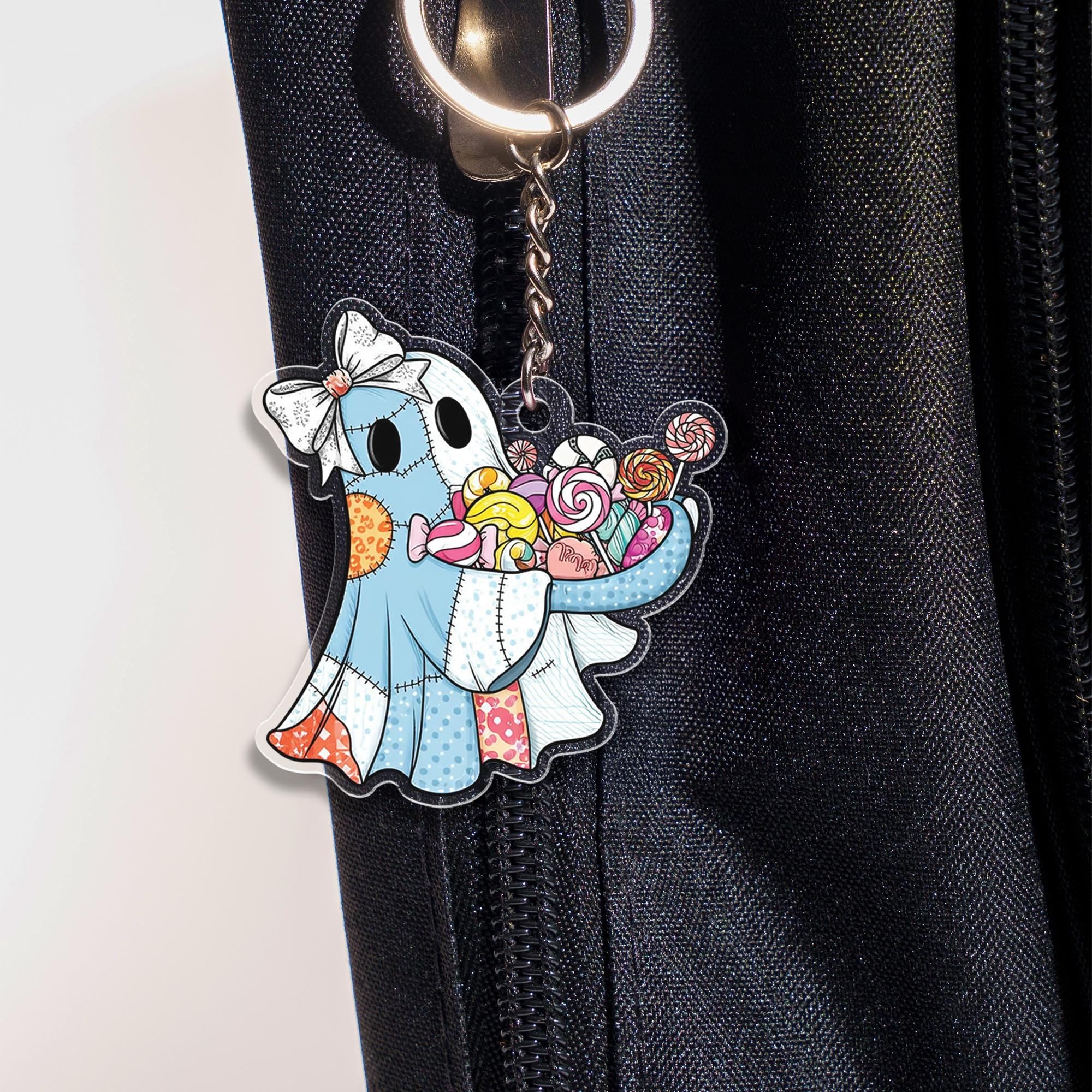 Cute Ghost Candy Keychain | Halloween Trick or Treat Key Ring | Spooky Cute Ghost Gift | Colorful Kawaii Ghost Accessory