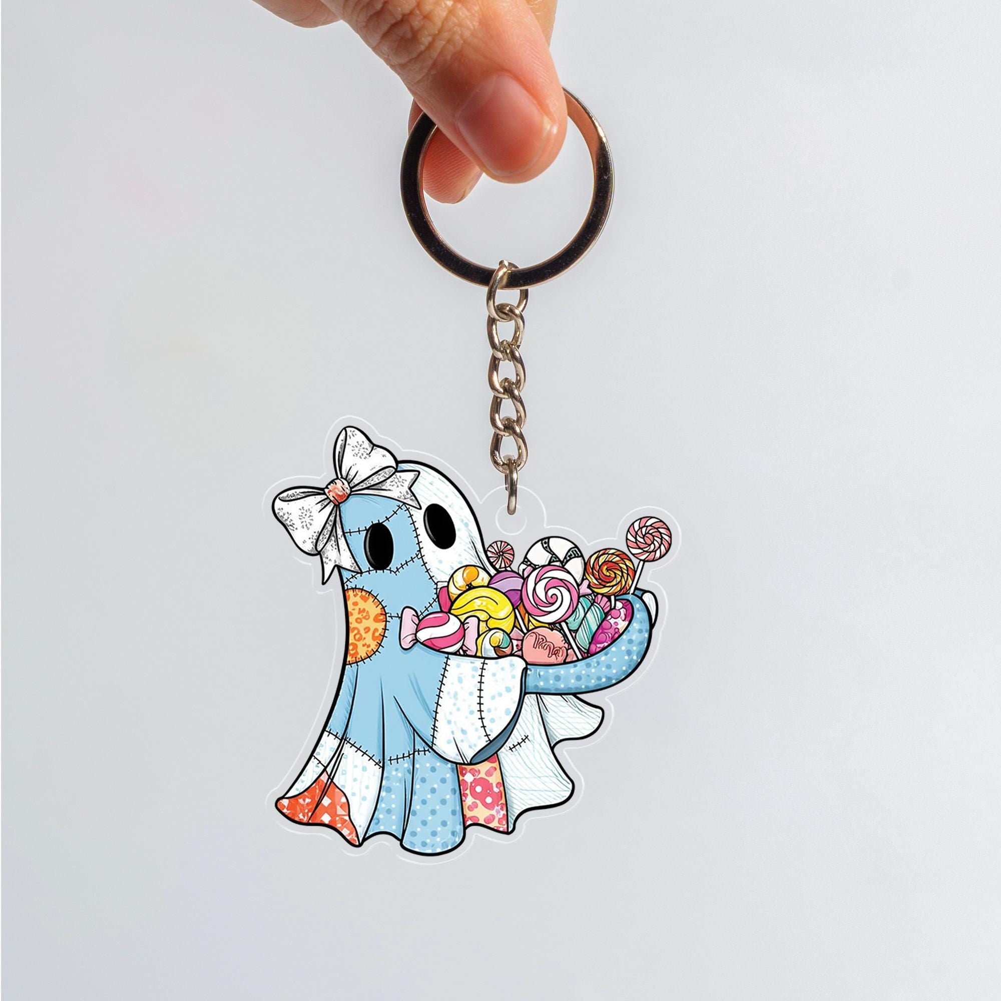 Cute Ghost Candy Keychain | Halloween Trick or Treat Key Ring | Spooky Cute Ghost Gift | Colorful Kawaii Ghost Accessory