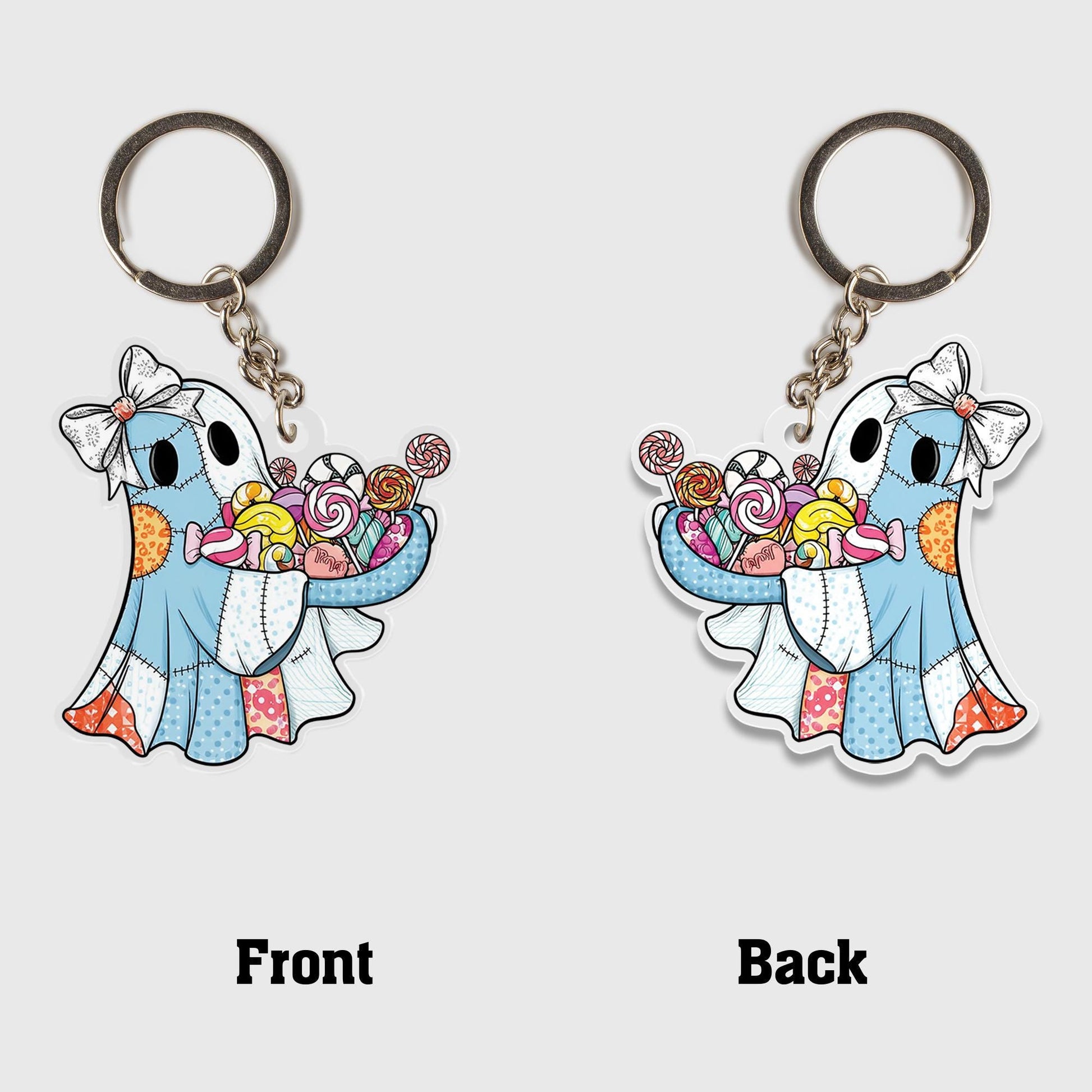 Cute Ghost Candy Keychain | Halloween Trick or Treat Key Ring | Spooky Cute Ghost Gift | Colorful Kawaii Ghost Accessory