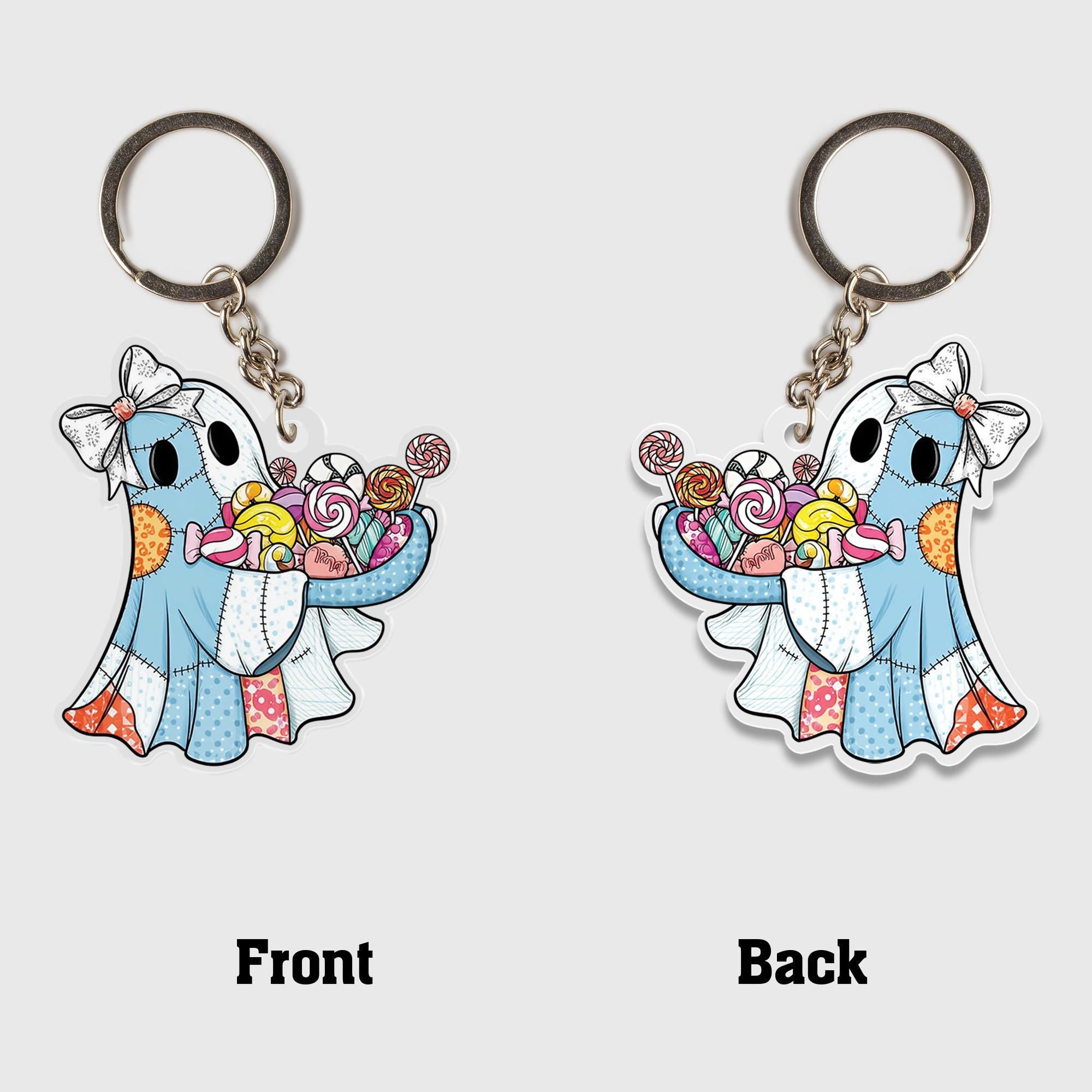 Cute Ghost Candy Keychain | Halloween Trick or Treat Key Ring | Spooky Cute Ghost Gift | Colorful Kawaii Ghost Accessory