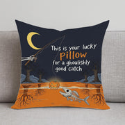 Halloween Fishing Pillow Cover | Spooky Pumpkin Skeleton Fish Cushion | Funny Ghoulish Fall Decor | Haunted House Throw Pillow