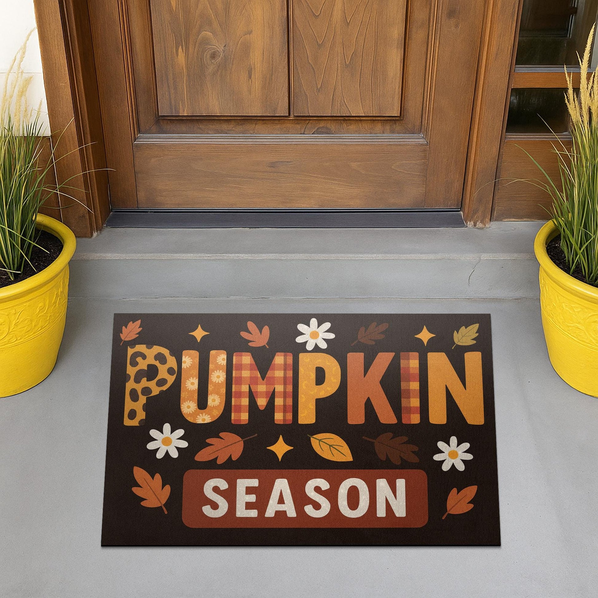 Pumpkin Season Doormat, Fall Welcome Mat, Autumn Front Door Decor, Thanksgiving Entry Rug, Cute Fall Porch Mat, Leopard Plaid Style