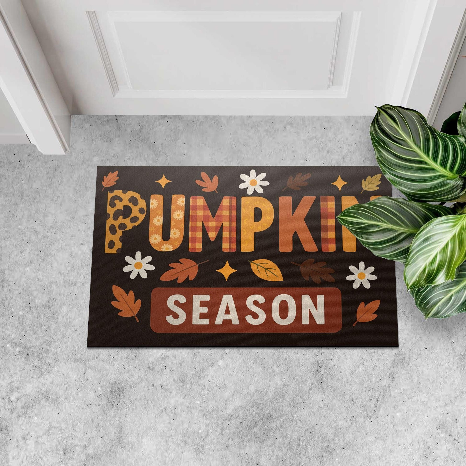 Pumpkin Season Doormat, Fall Welcome Mat, Autumn Front Door Decor, Thanksgiving Entry Rug, Cute Fall Porch Mat, Leopard Plaid Style