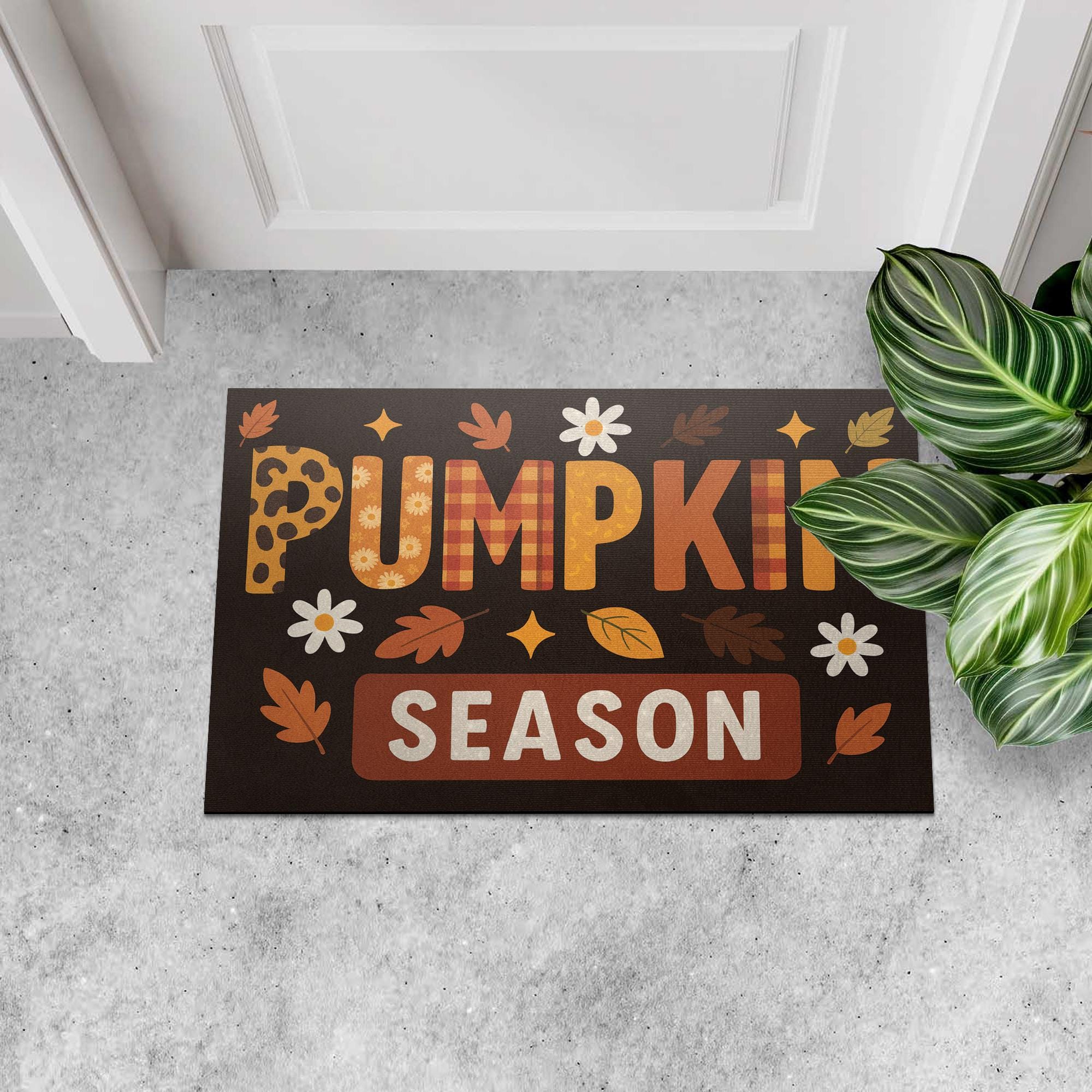 Pumpkin Season Doormat, Fall Welcome Mat, Autumn Front Door Decor, Thanksgiving Entry Rug, Cute Fall Porch Mat, Leopard Plaid Style