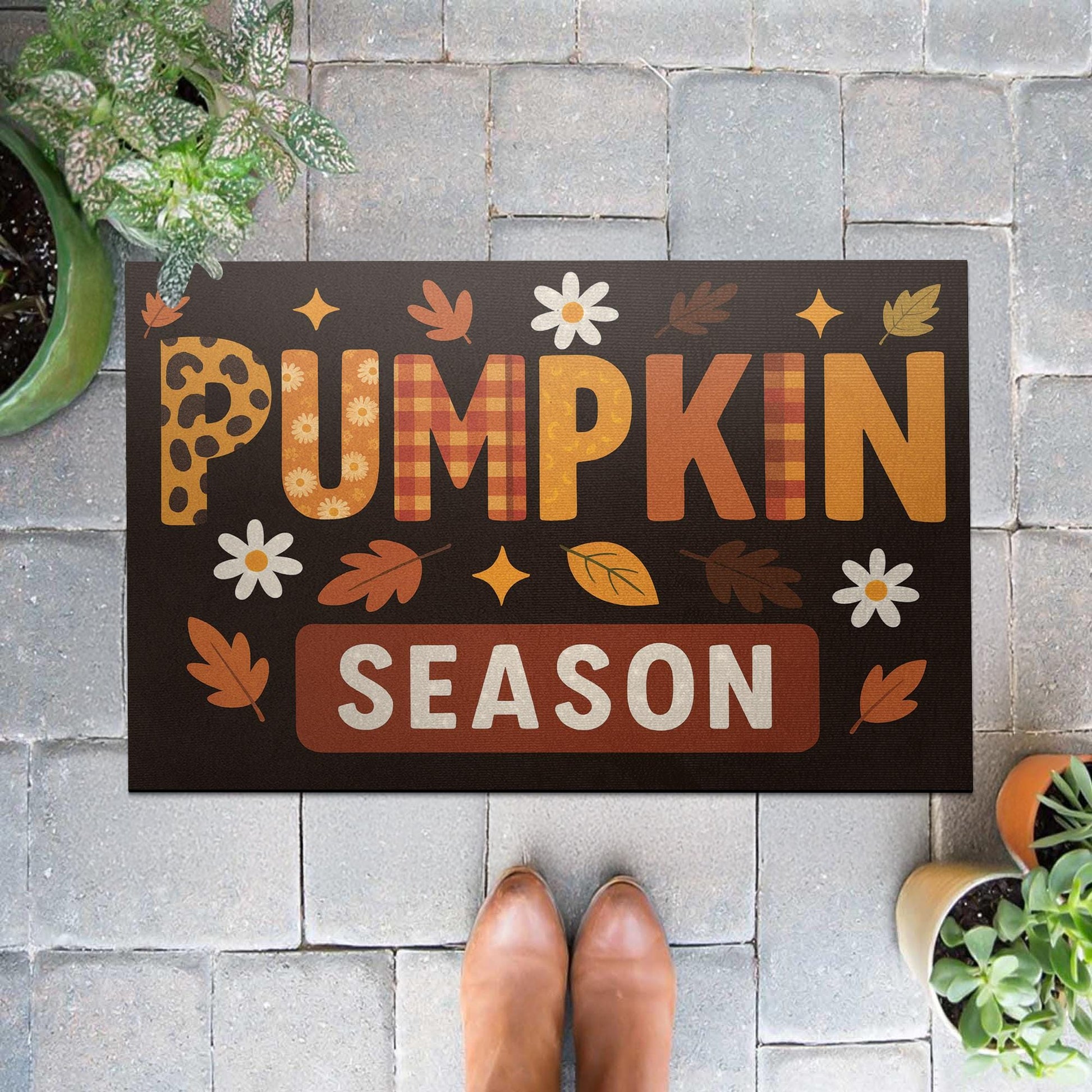 Pumpkin Season Doormat, Fall Welcome Mat, Autumn Front Door Decor, Thanksgiving Entry Rug, Cute Fall Porch Mat, Leopard Plaid Style
