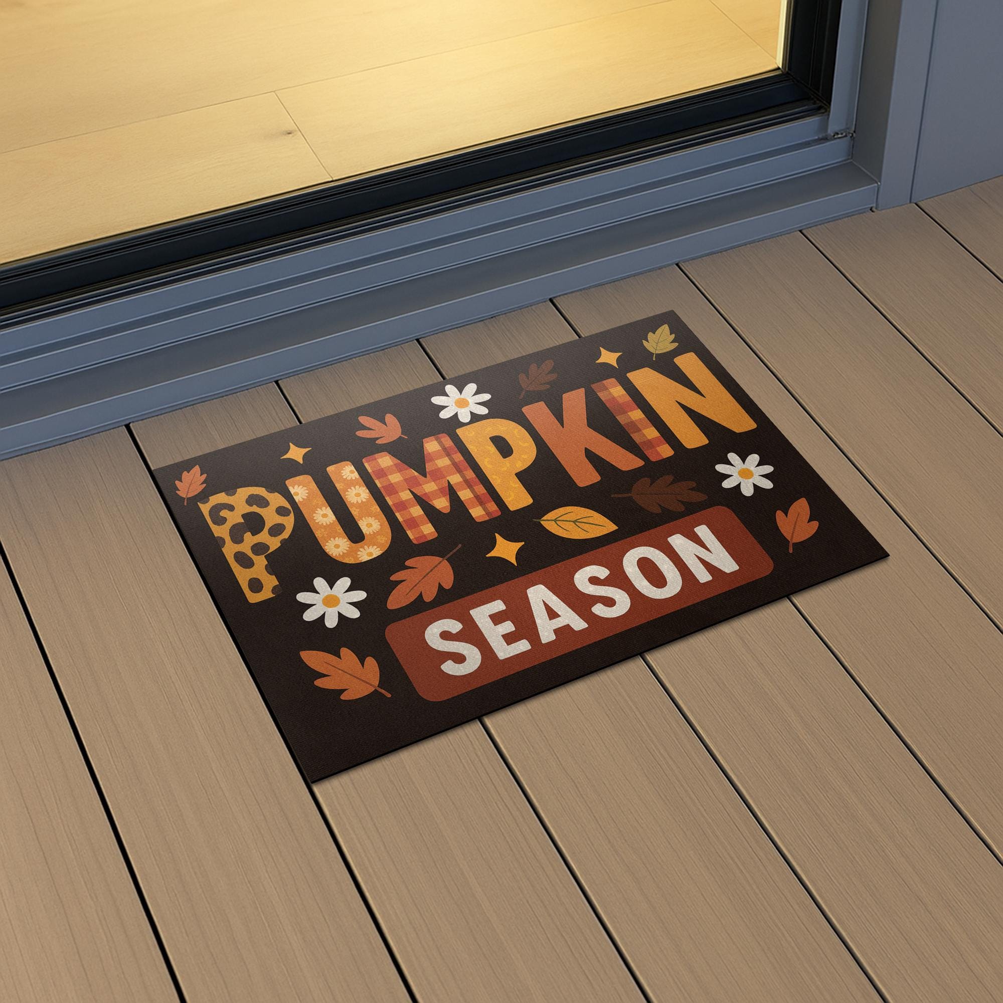 Pumpkin Season Doormat, Fall Welcome Mat, Autumn Front Door Decor, Thanksgiving Entry Rug, Cute Fall Porch Mat, Leopard Plaid Style