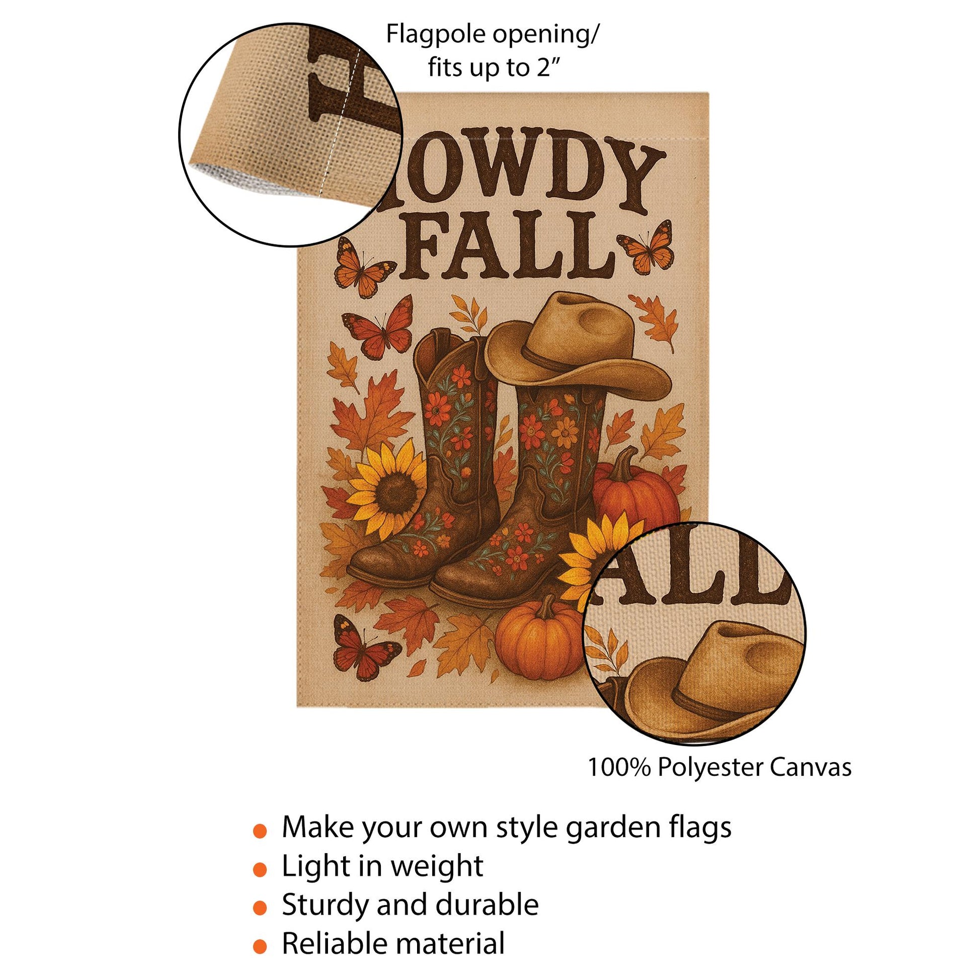 Howdy Fall Garden Flag, Western Autumn Yard Decor, Cowboy Boot Pumpkin Banner, Rustic Fall Outdoor Sign, Country Seasonal Flag
