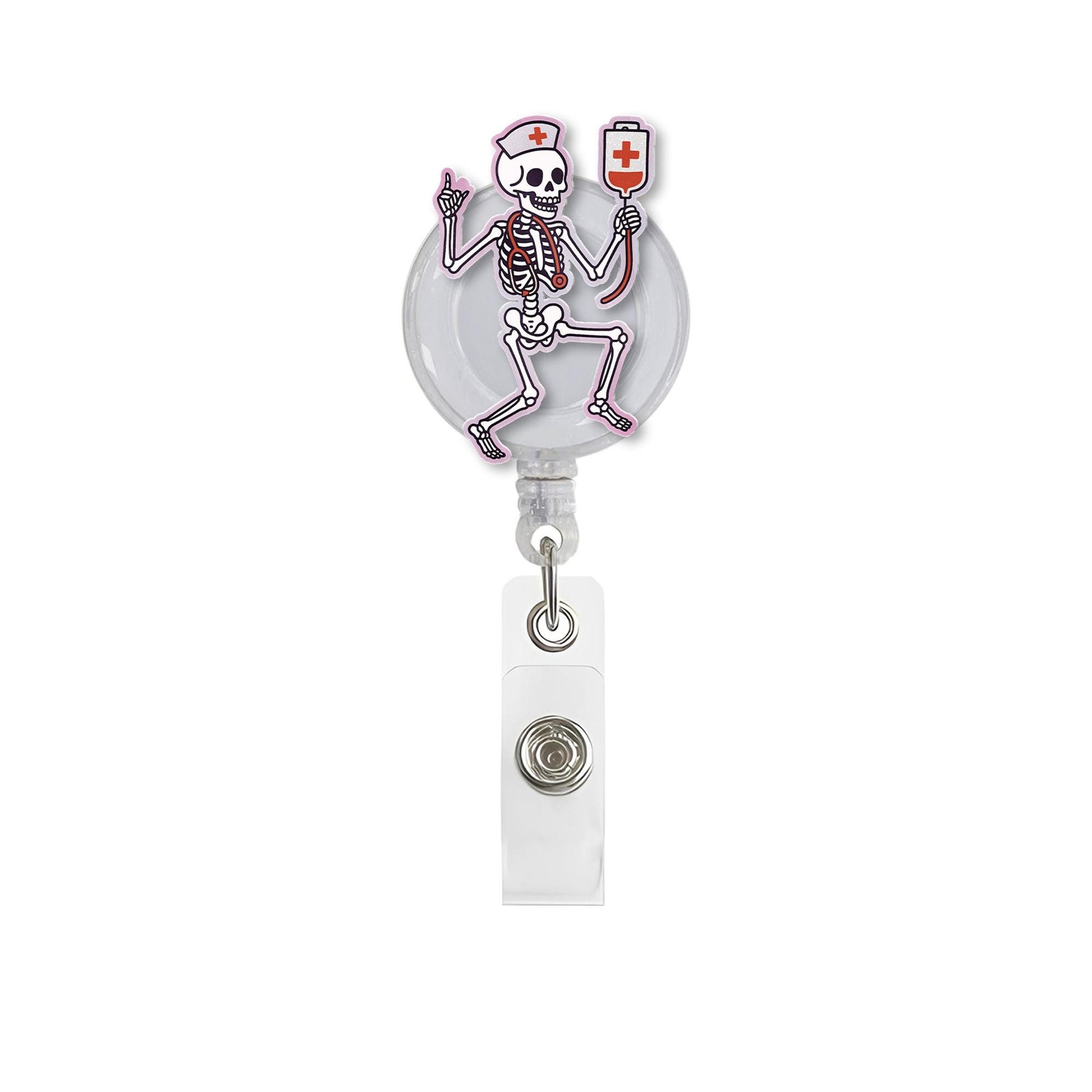Skeleton Nurse Badge Reel, Halloween ID Holder, Cute Medical Badge Clip, RN Lanyard Accessory, Funny Healthcare Badge Reel