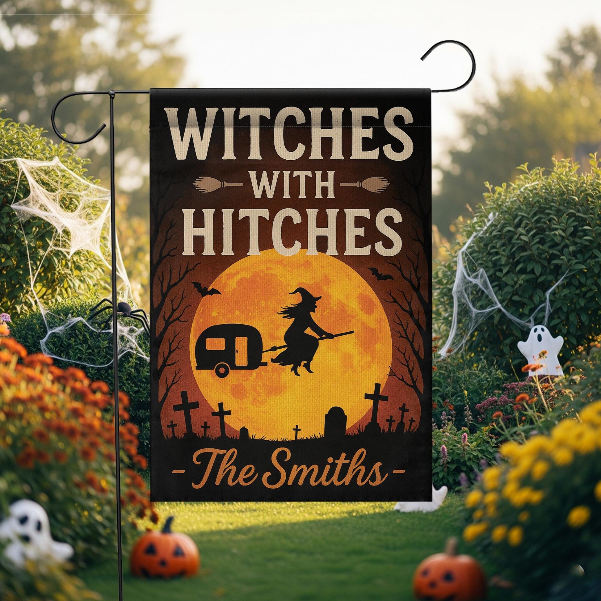 Witches With Hitches Flag, Halloween Camping Garden Sign, Personalized Witch Yard Decor, Funny Spooky Camper Flag