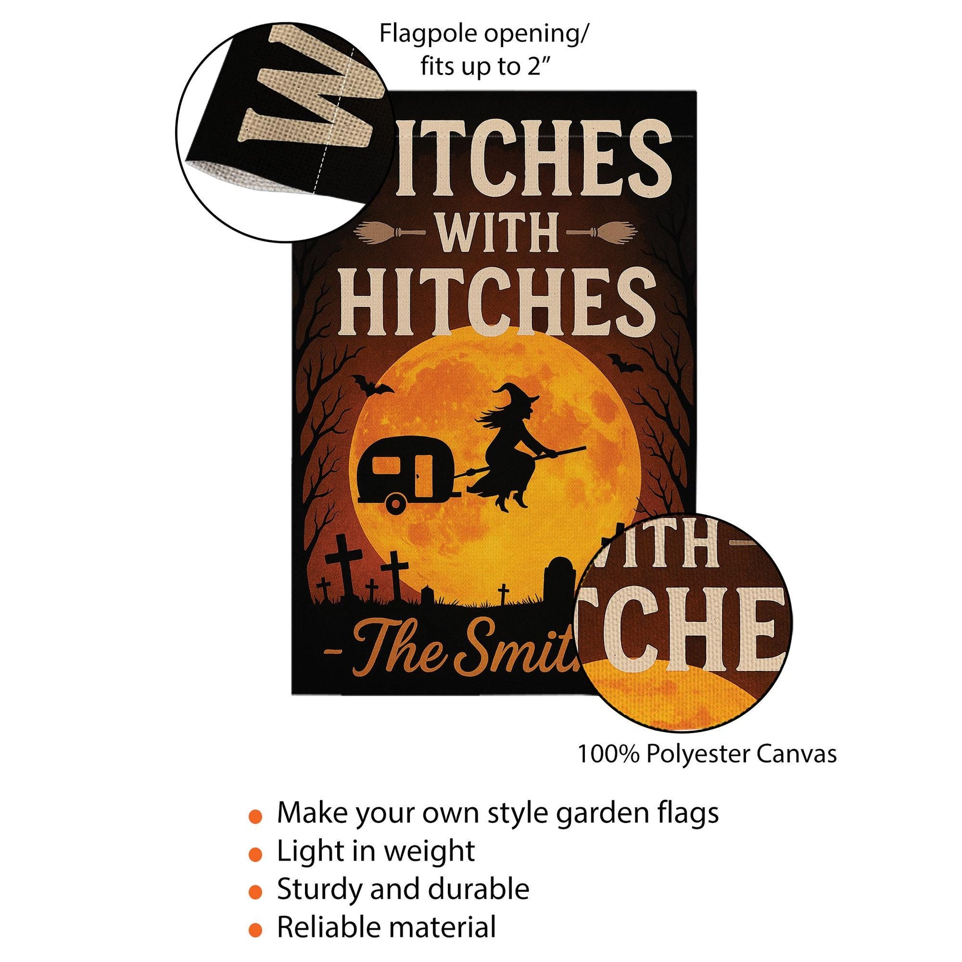 Witches With Hitches Flag, Halloween Camping Garden Sign, Personalized Witch Yard Decor, Funny Spooky Camper Flag