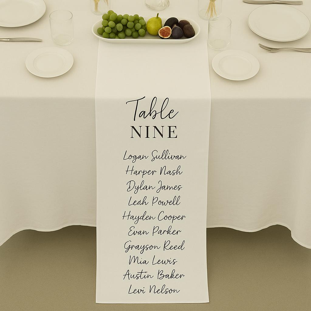 Custom Wedding Table Runner with Guest Names – Personalized Reception Seating Sign for Assigned Tables or Head Table Decor