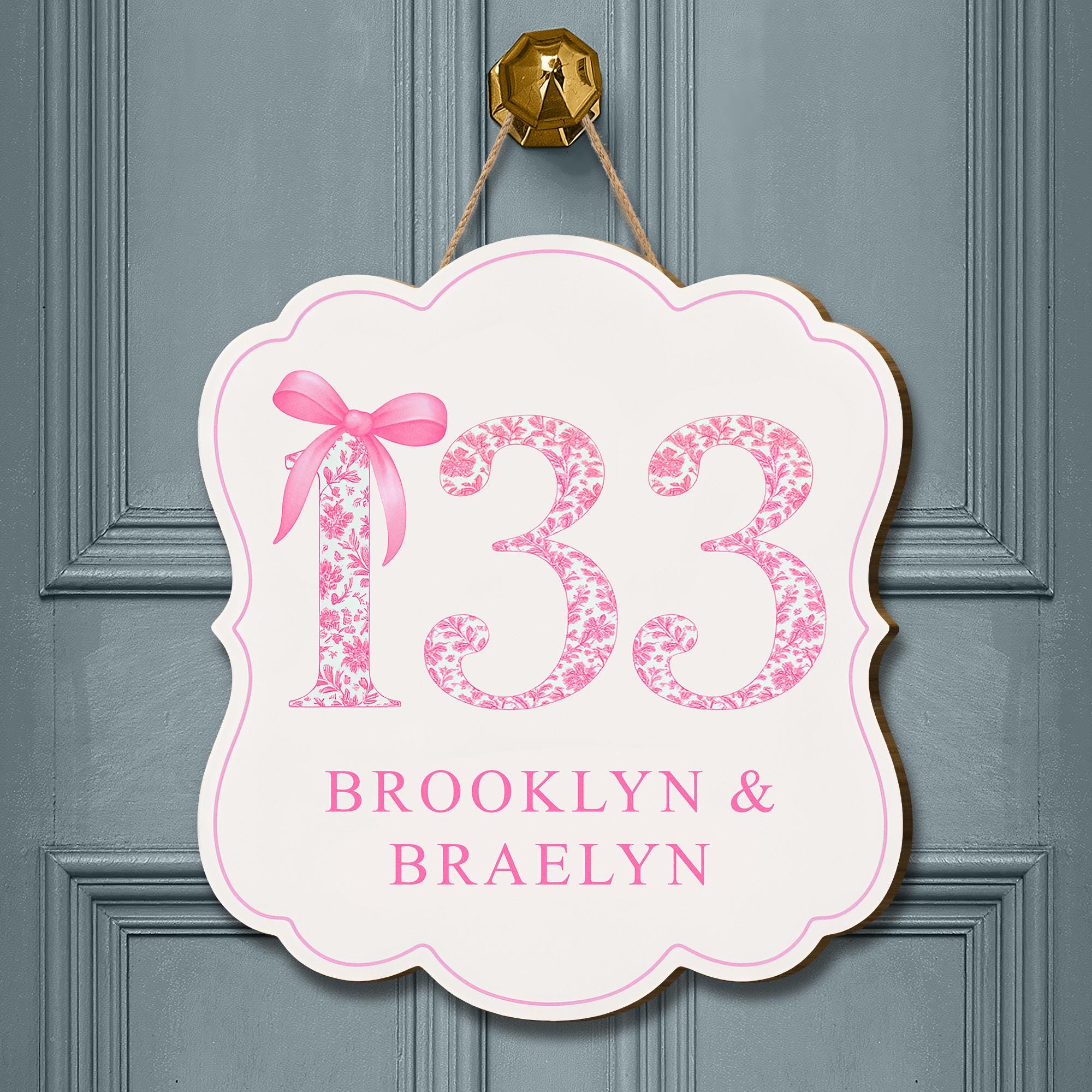Chinoiserie Dorm Door Sign, Personalized Girls Room Sign, Custom Pink Floral Name Plaque, Bedroom Wall Decor, Door Hanging, Cute Couple Gift