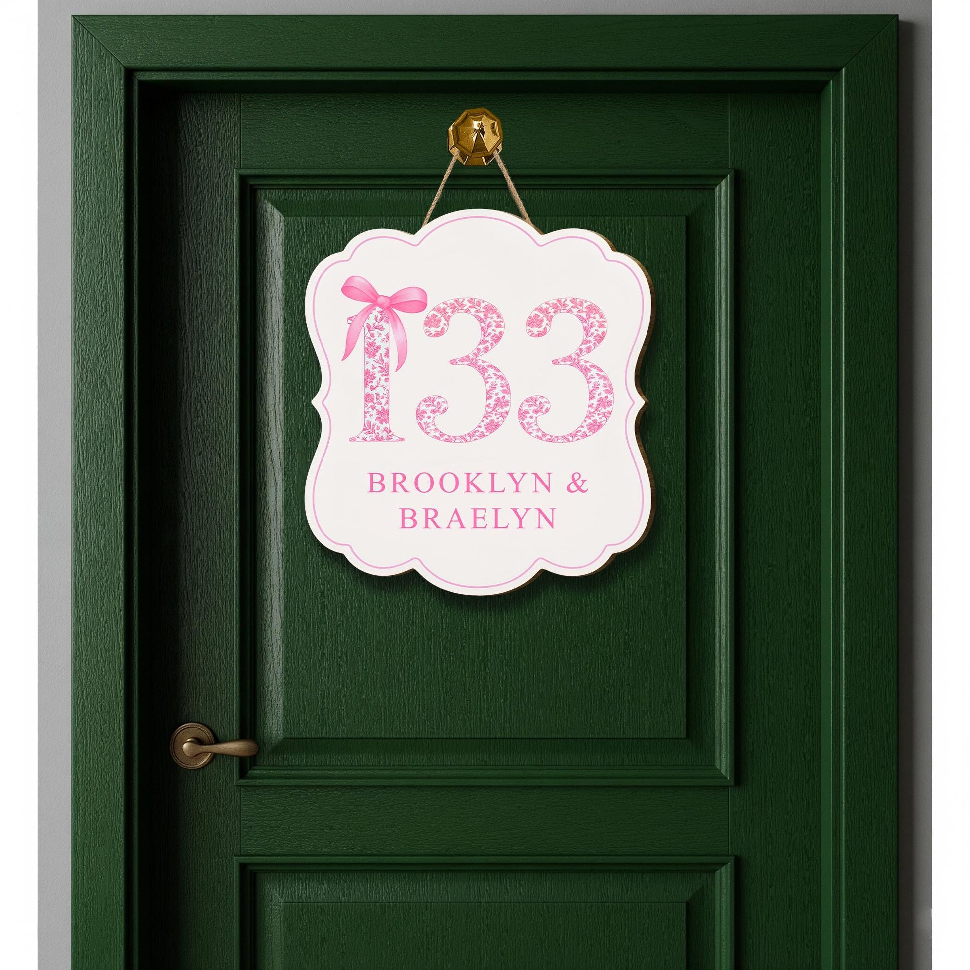 Chinoiserie Dorm Door Sign, Personalized Girls Room Sign, Custom Pink Floral Name Plaque, Bedroom Wall Decor, Door Hanging, Cute Couple Gift