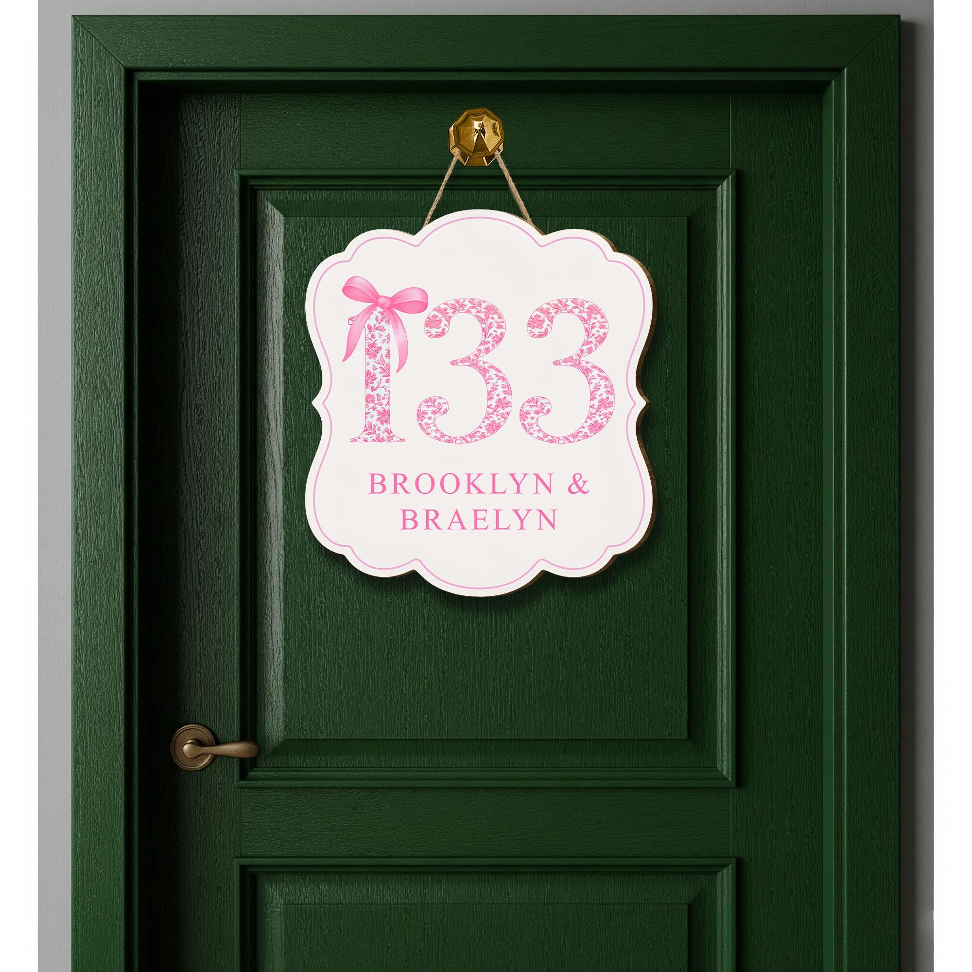 Chinoiserie Dorm Door Sign, Personalized Girls Room Sign, Custom Pink Floral Name Plaque, Bedroom Wall Decor, Door Hanging, Cute Couple Gift