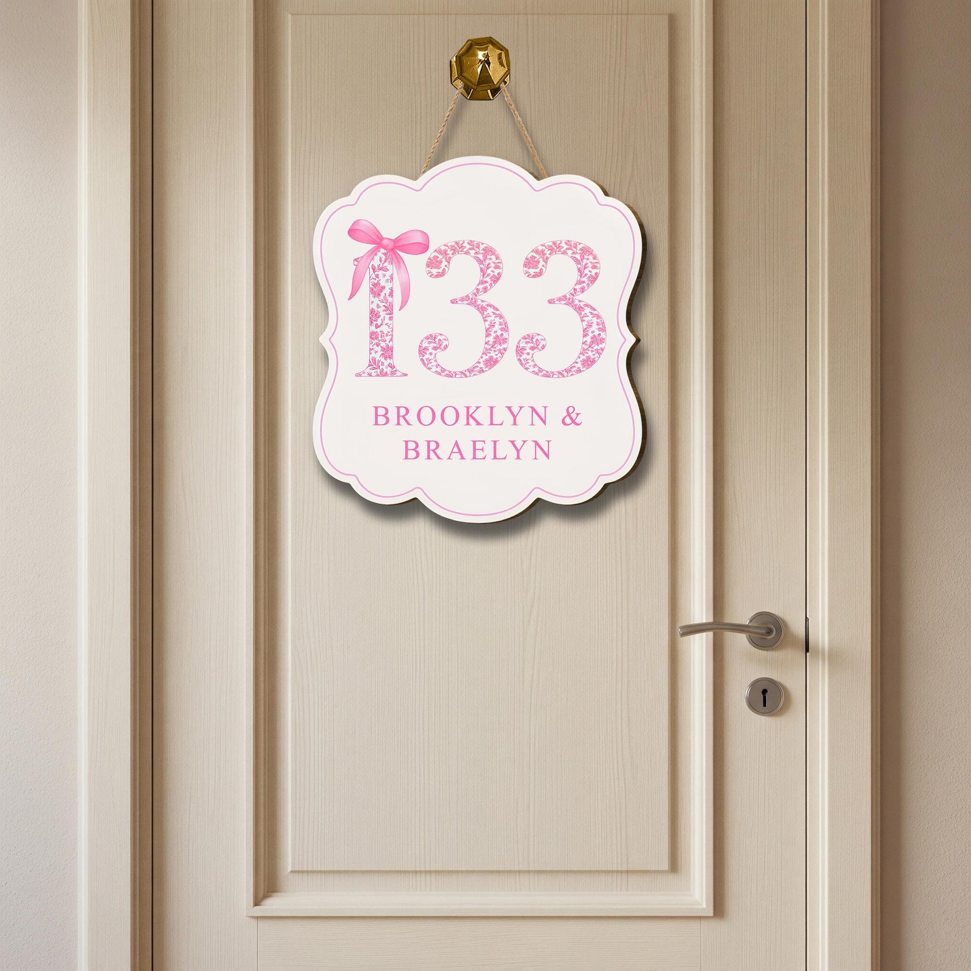Chinoiserie Dorm Door Sign, Personalized Girls Room Sign, Custom Pink Floral Name Plaque, Bedroom Wall Decor, Door Hanging, Cute Couple Gift