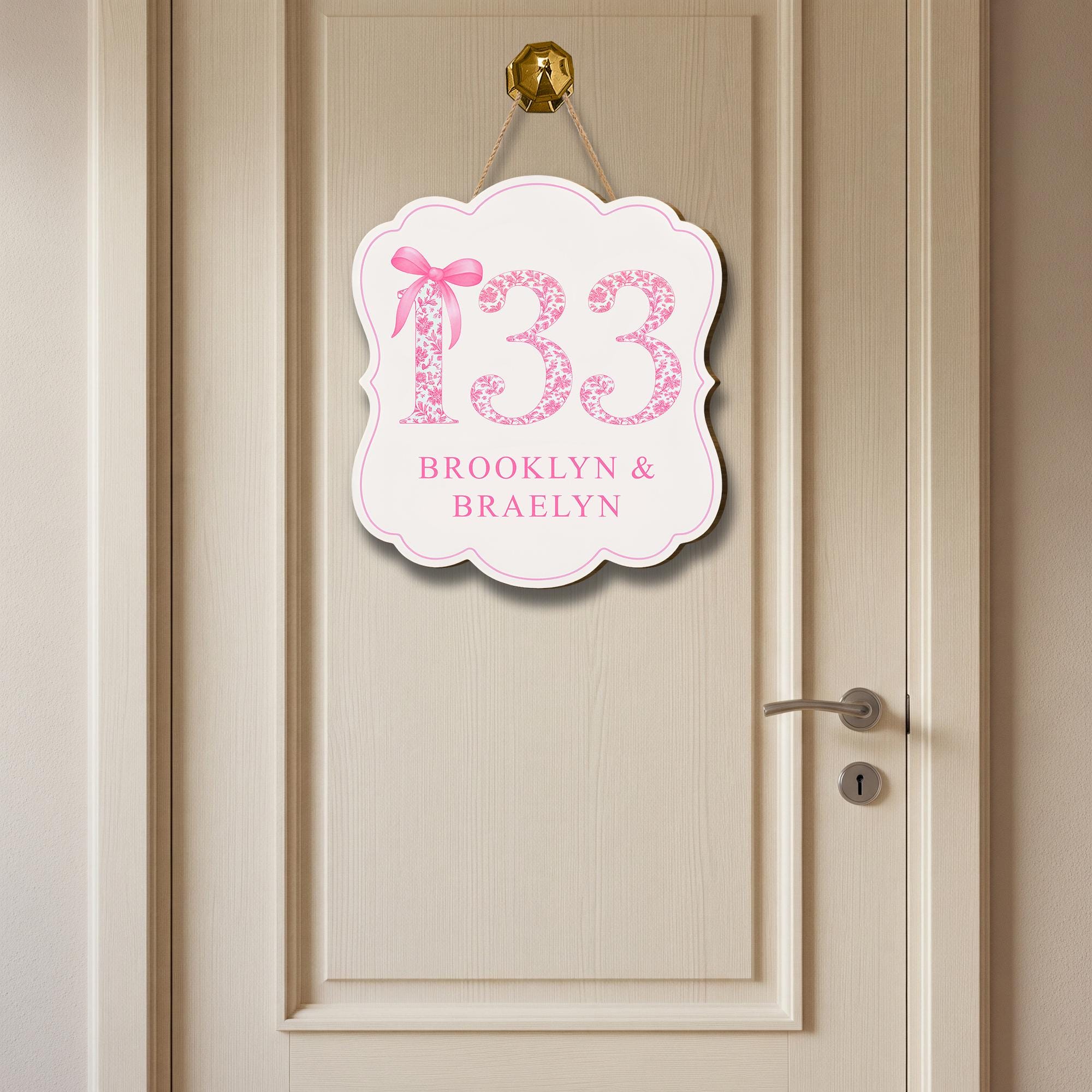 Chinoiserie Dorm Door Sign, Personalized Girls Room Sign, Custom Pink Floral Name Plaque, Bedroom Wall Decor, Door Hanging, Cute Couple Gift
