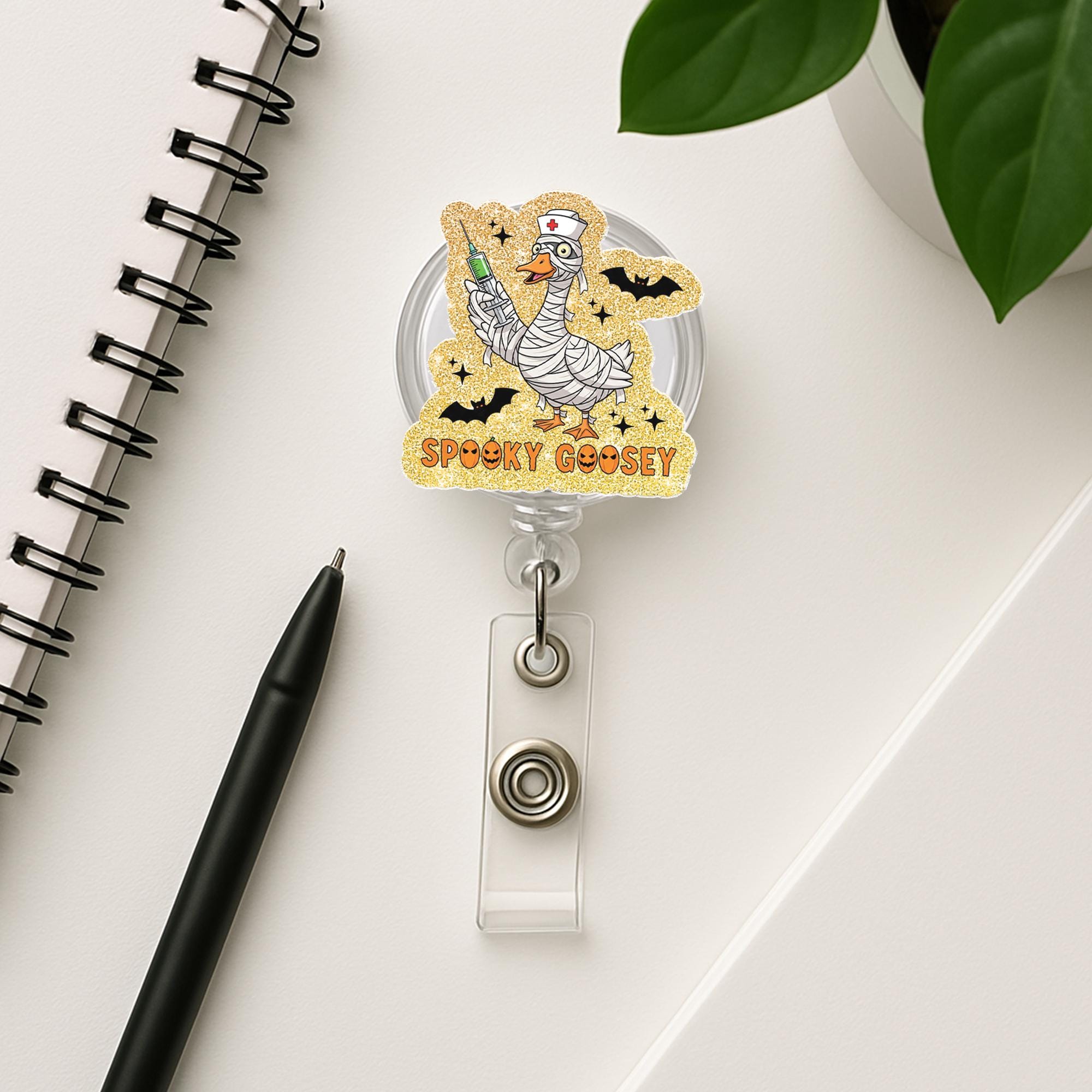 Spooky Goose Badge Reel, Halloween Nurse ID Holder, Cute Goose Name Tag Clip, Funny Badge Accessory, Fall Work Lanyard Clip, Cute Nurse Gift
