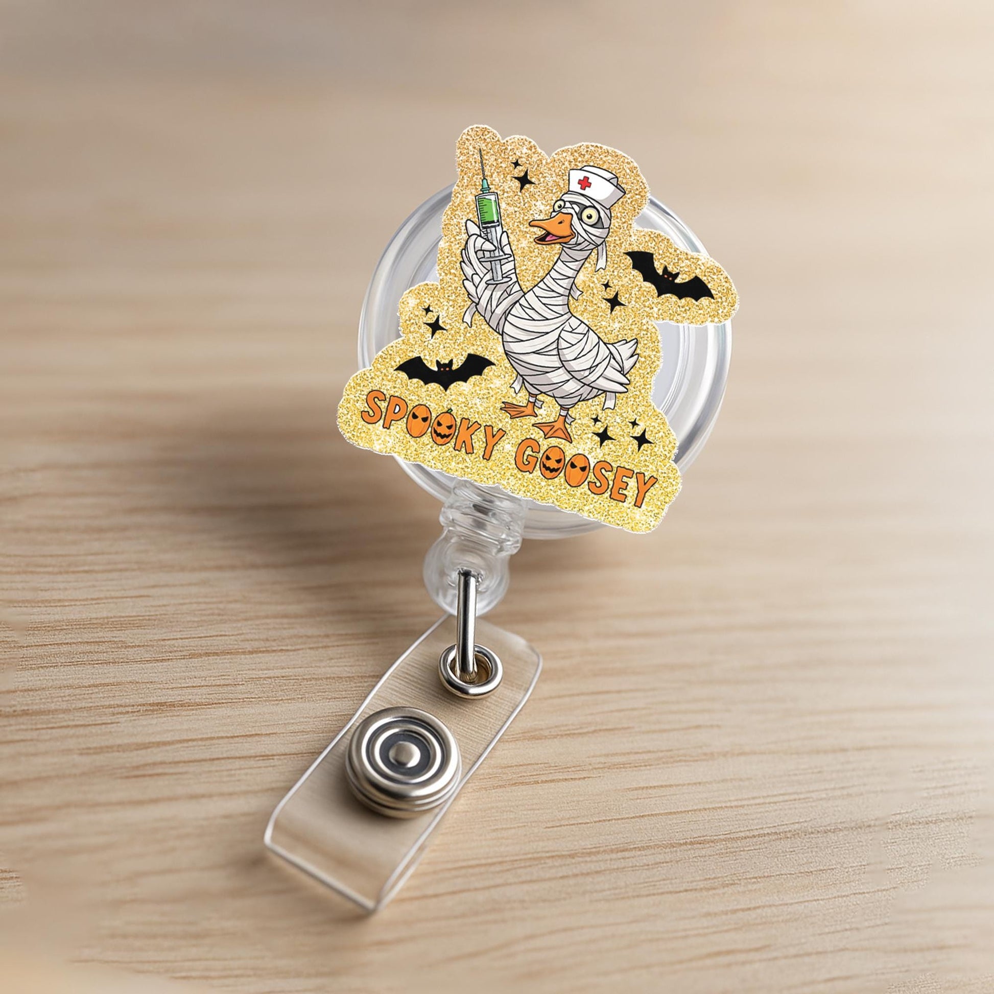 Spooky Goose Badge Reel, Halloween Nurse ID Holder, Cute Goose Name Tag Clip, Funny Badge Accessory, Fall Work Lanyard Clip, Cute Nurse Gift