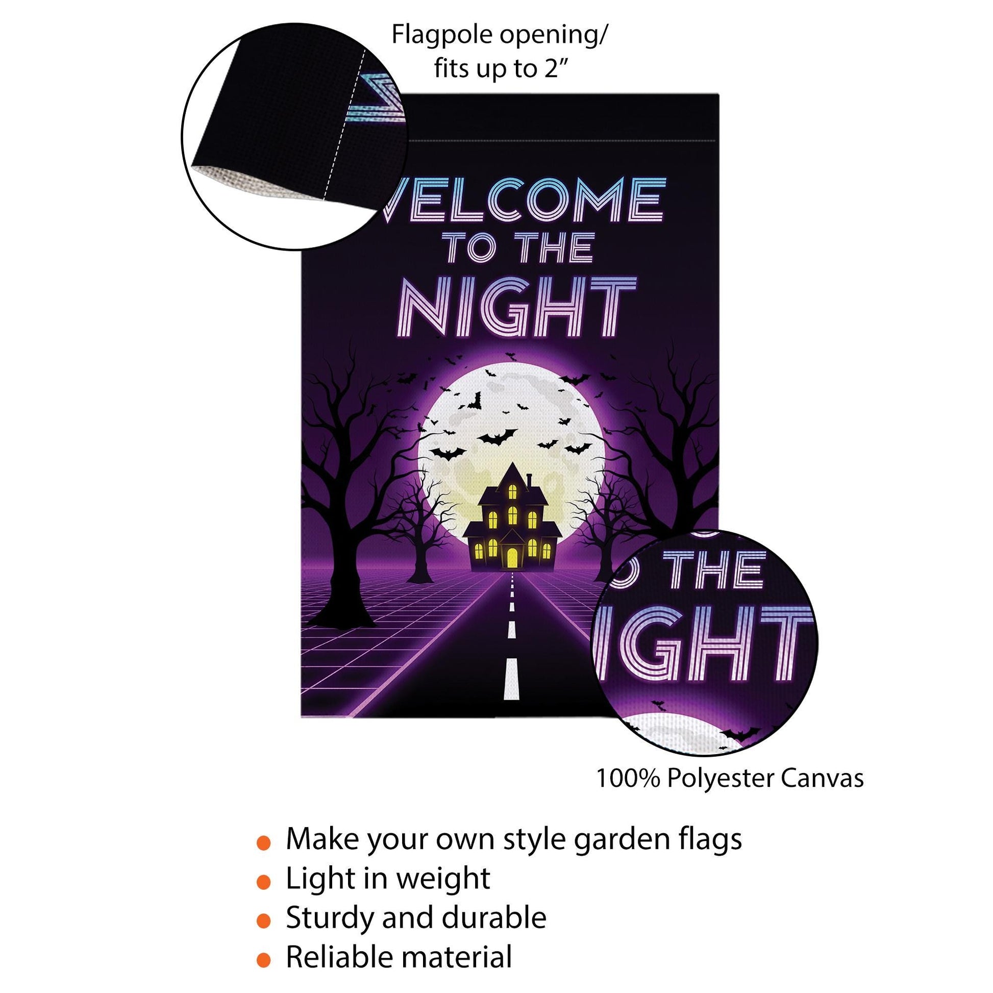Halloween Welcome to the Night Flag – Spooky Full Moon Haunted House Garden Banner, Retro Neon Yard Decor