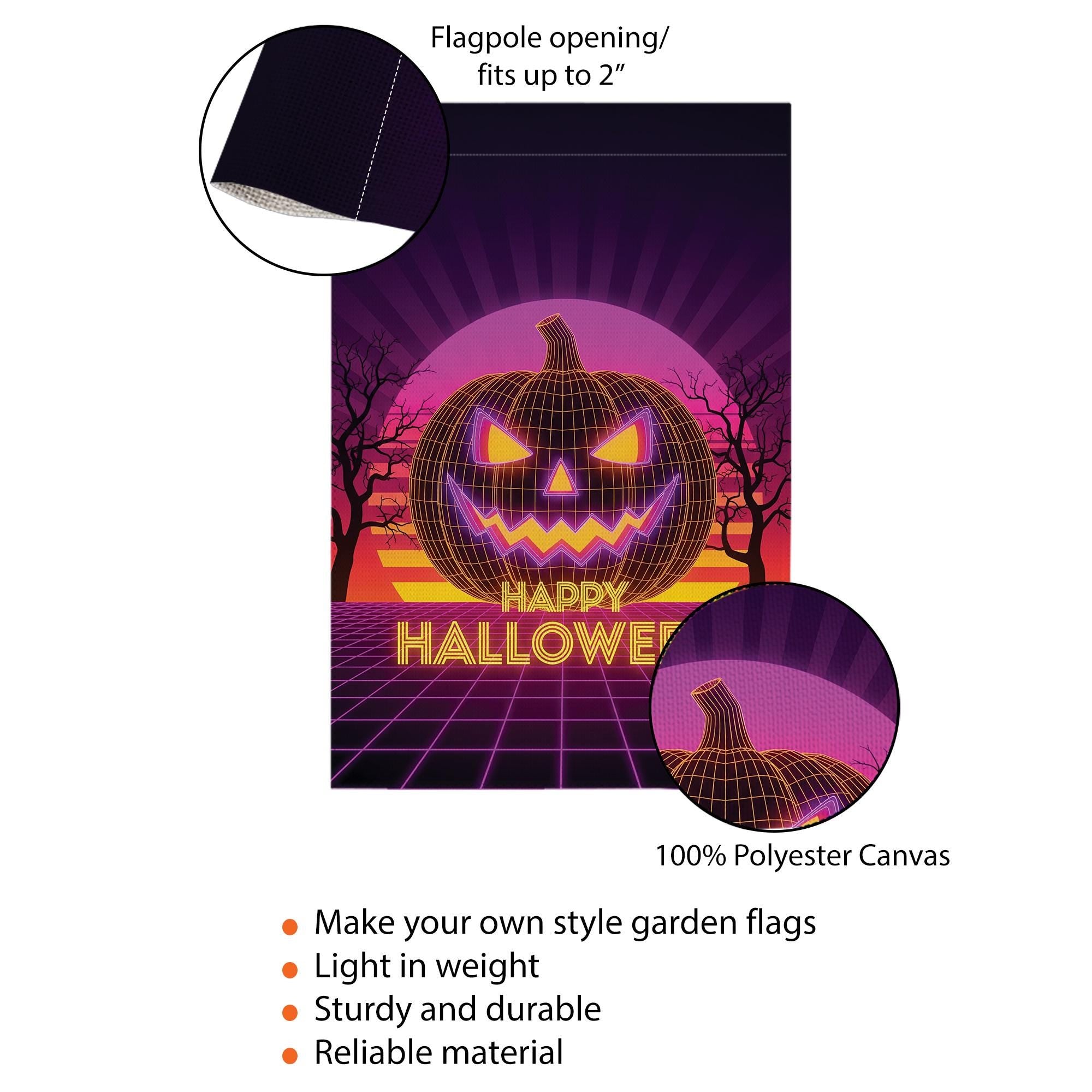 Happy Halloween Neon Pumpkin Garden Flag – Retro Halloween Jack‑O‑Lantern Yard Banner