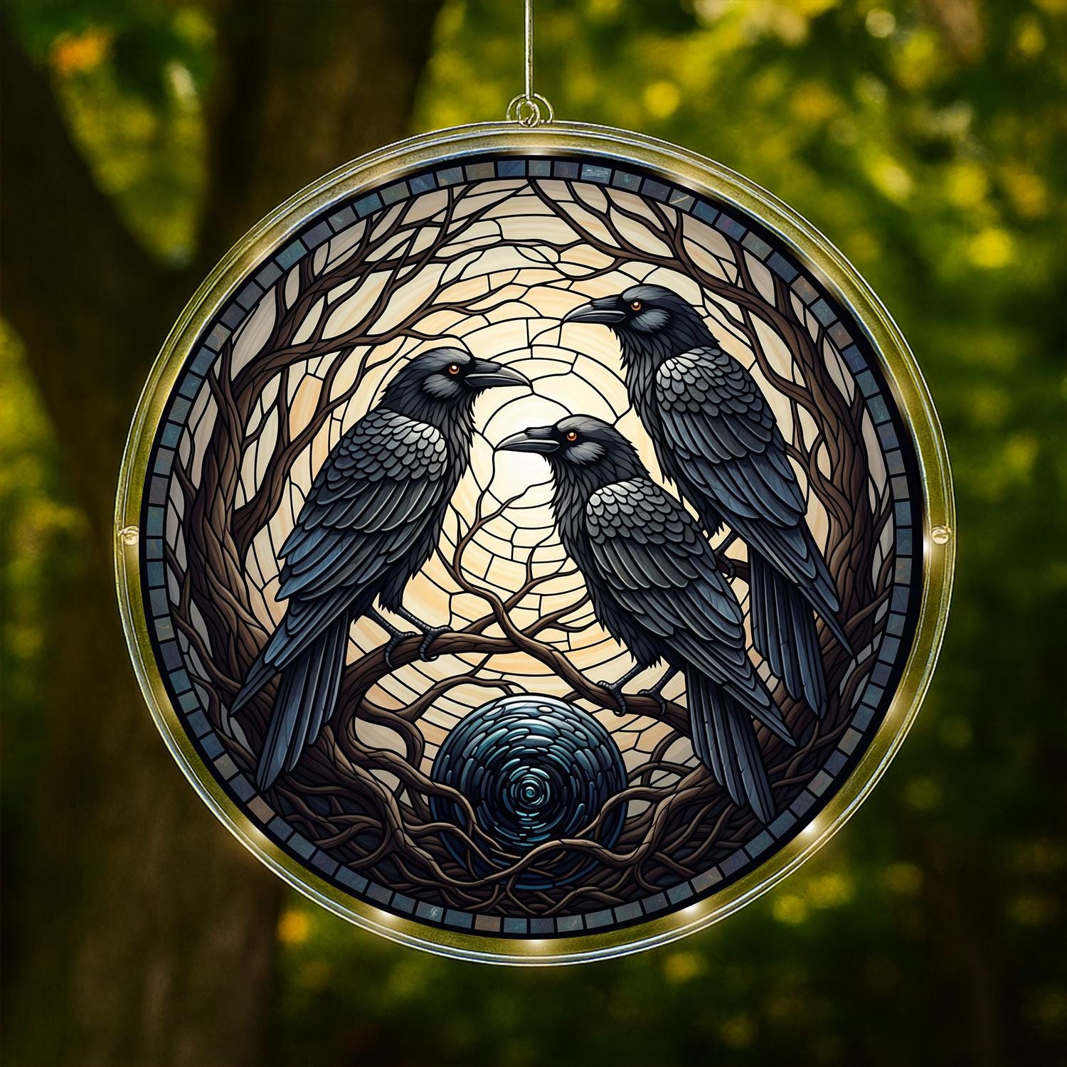 Raven LED Light Lamp, Gothic Acrylic Hanging Light, Crow Tree Moon Wall Decor, Dark Forest Art Lamp, Halloween Raven Decoration, Fall Gift