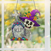 Halloween Skeleton RIP Window Hanger – Witch Hat Skeleton Halloween Décor