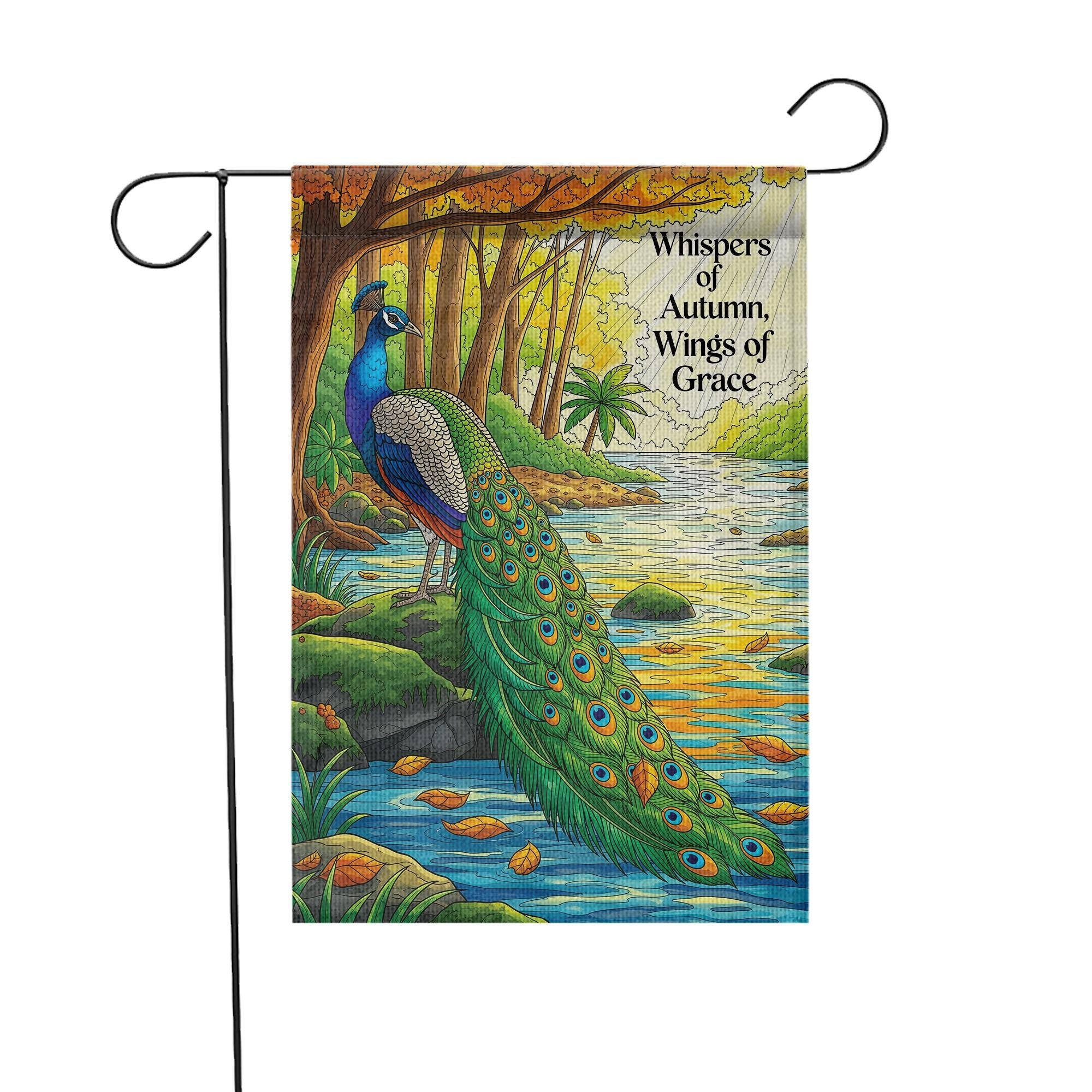 Autumn Peacock Garden Flag – ‘Whispers of Autumn, Wings of Grace’ Fall Yard Banner