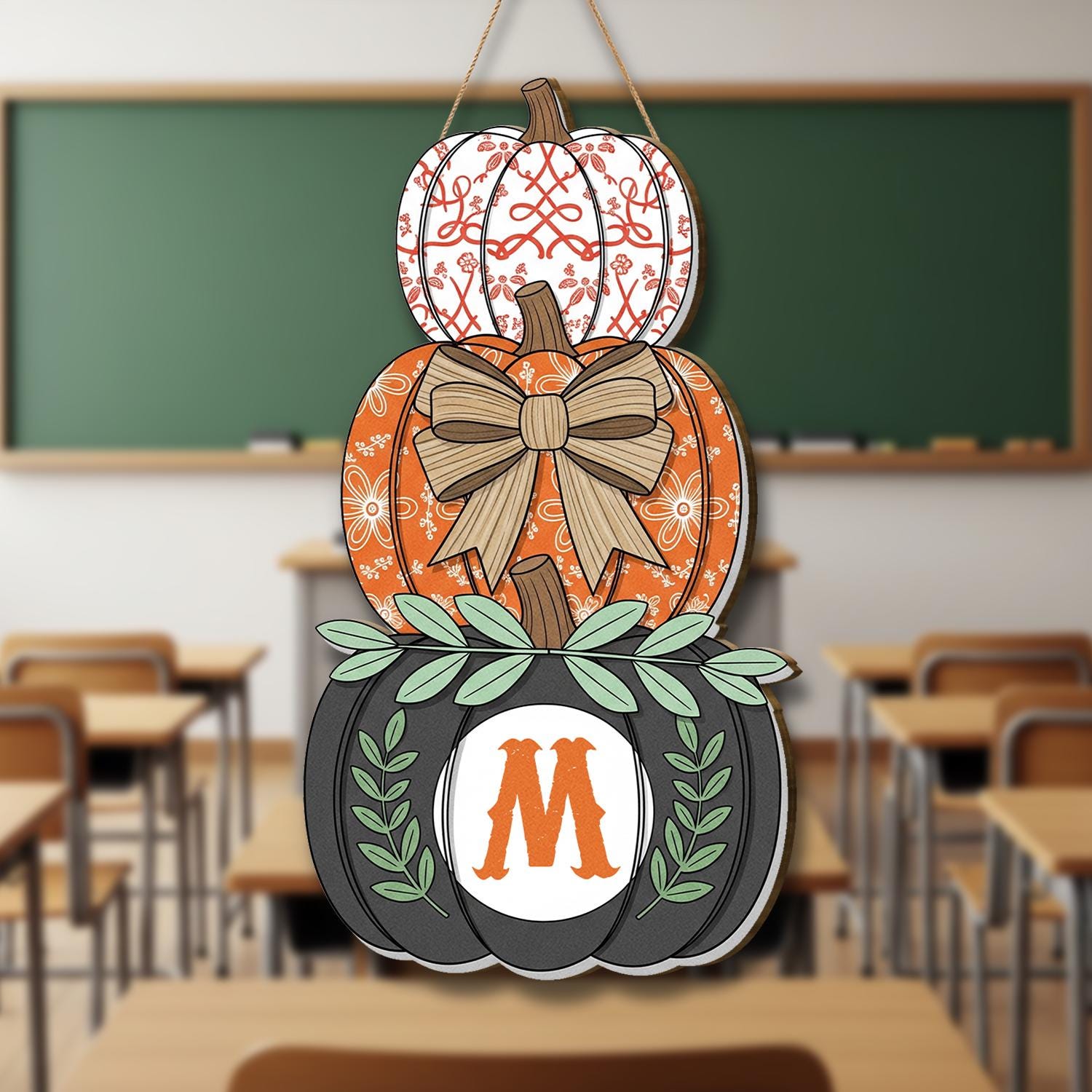 Fall Door Hanger Pumpkin Stack, Personalized Monogram Halloween Decor, Autumn Front Door Sign, Rustic Farmhouse Pumpkin Decoration