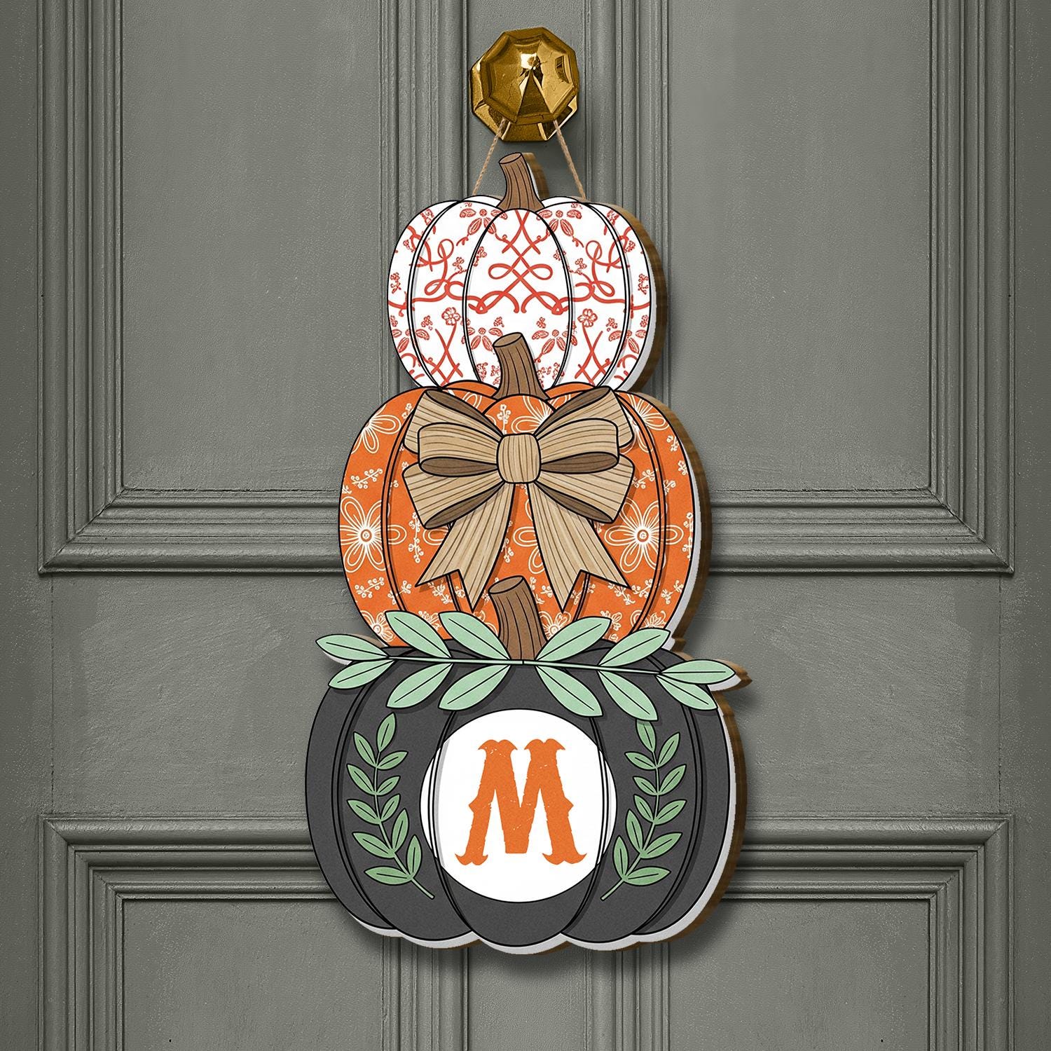 Fall Door Hanger Pumpkin Stack, Personalized Monogram Halloween Decor, Autumn Front Door Sign, Rustic Farmhouse Pumpkin Decoration
