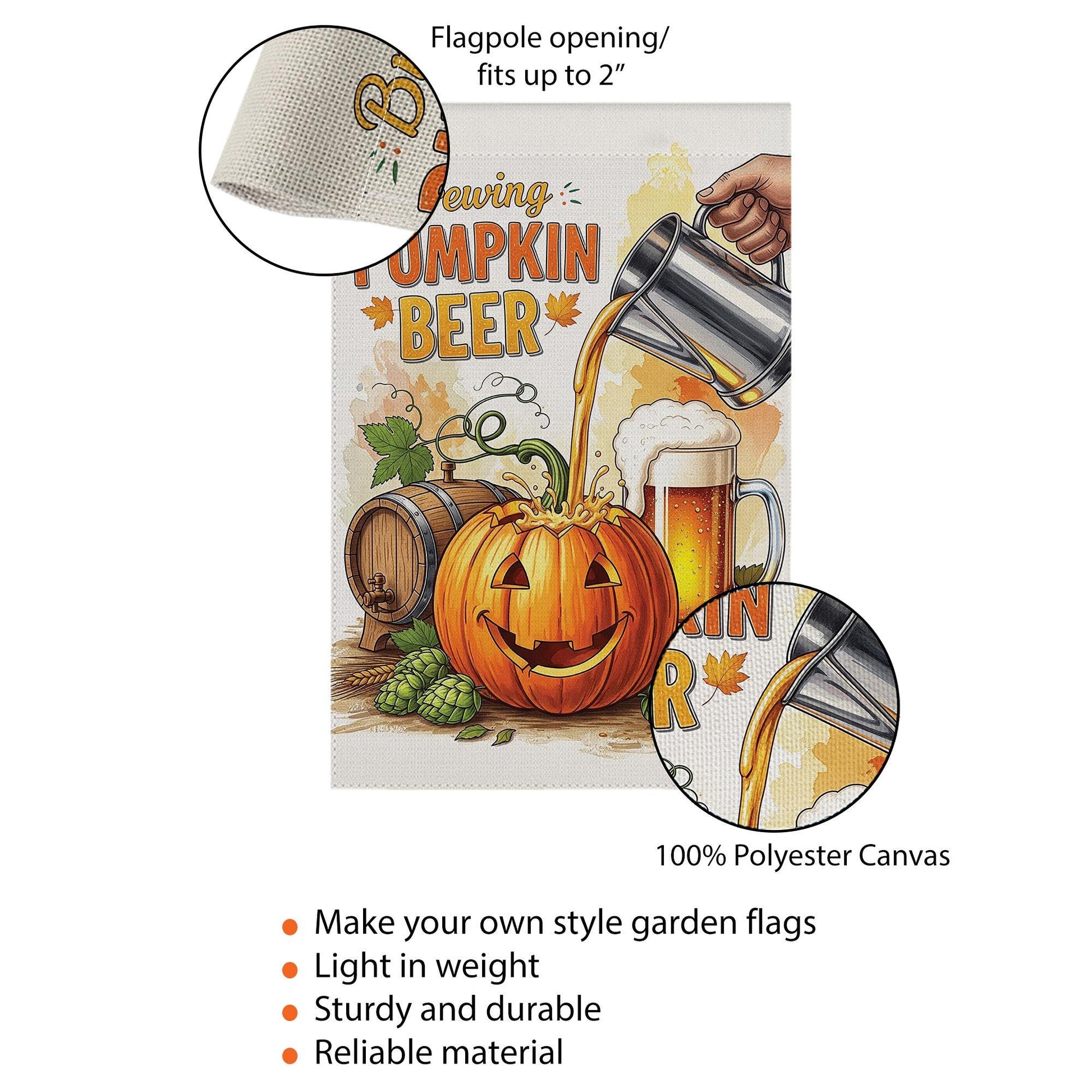 Brewing Pumpkin Beer Garden Flag, Rustic Fall Decor, Funny Halloween Decor, Autumn Yard Flag