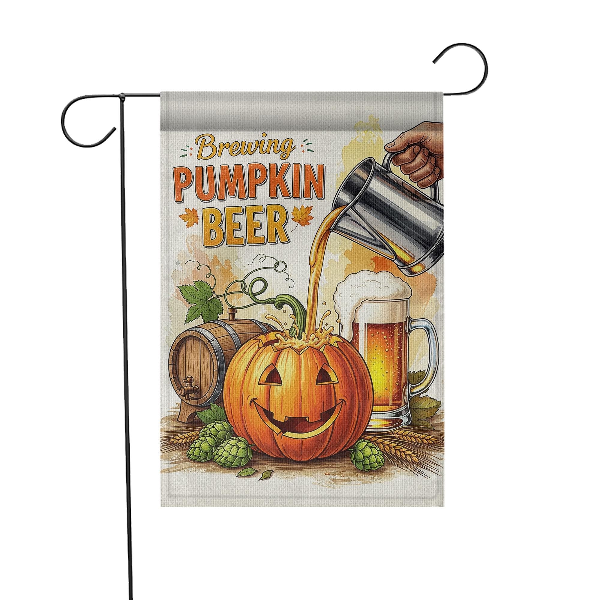 Brewing Pumpkin Beer Garden Flag, Rustic Fall Decor, Funny Halloween Decor, Autumn Yard Flag