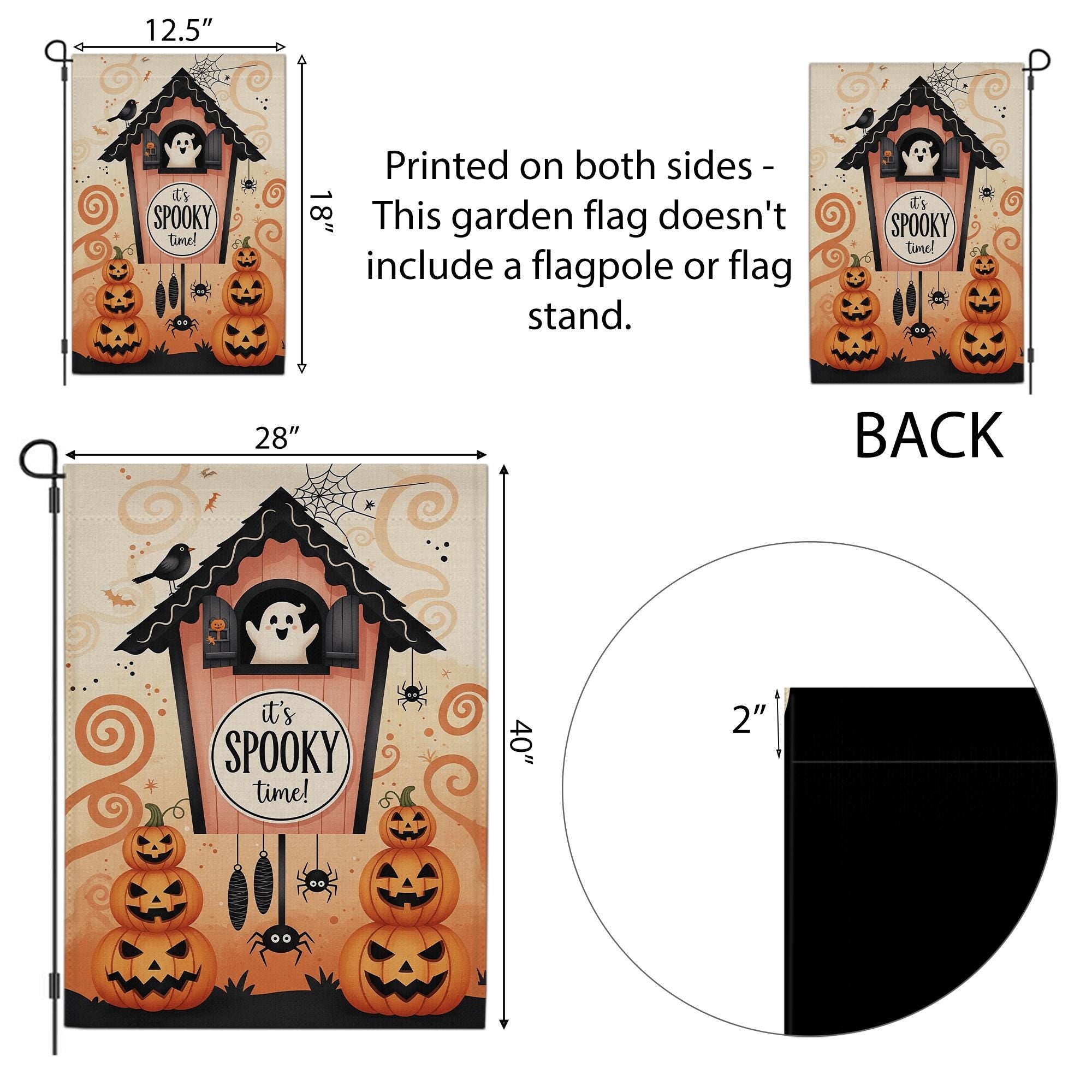 It's Spooky Time Halloween Garden Flag, Cute Ghost and Pumpkin Fall Decor, Outdoor Decor