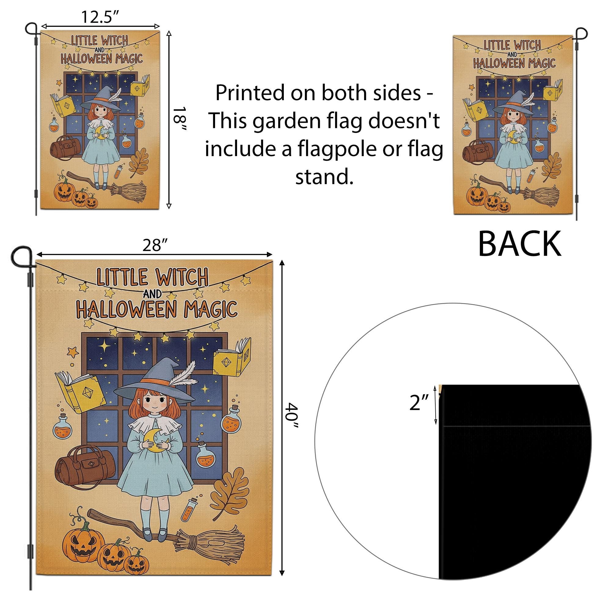 Little Witch Halloween Garden Flag, Cute Halloween Magic Decor, Fall Outdoor Decoration