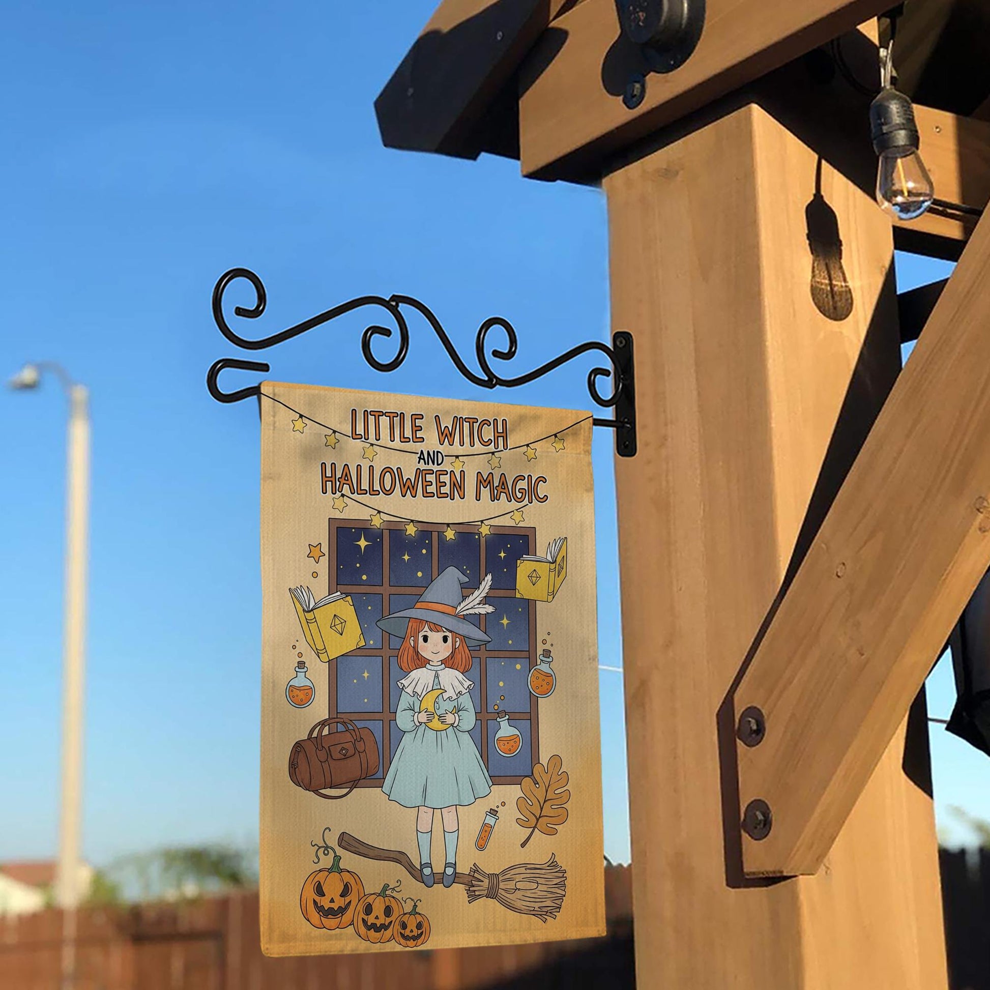 Little Witch Halloween Garden Flag, Cute Halloween Magic Decor, Fall Outdoor Decoration