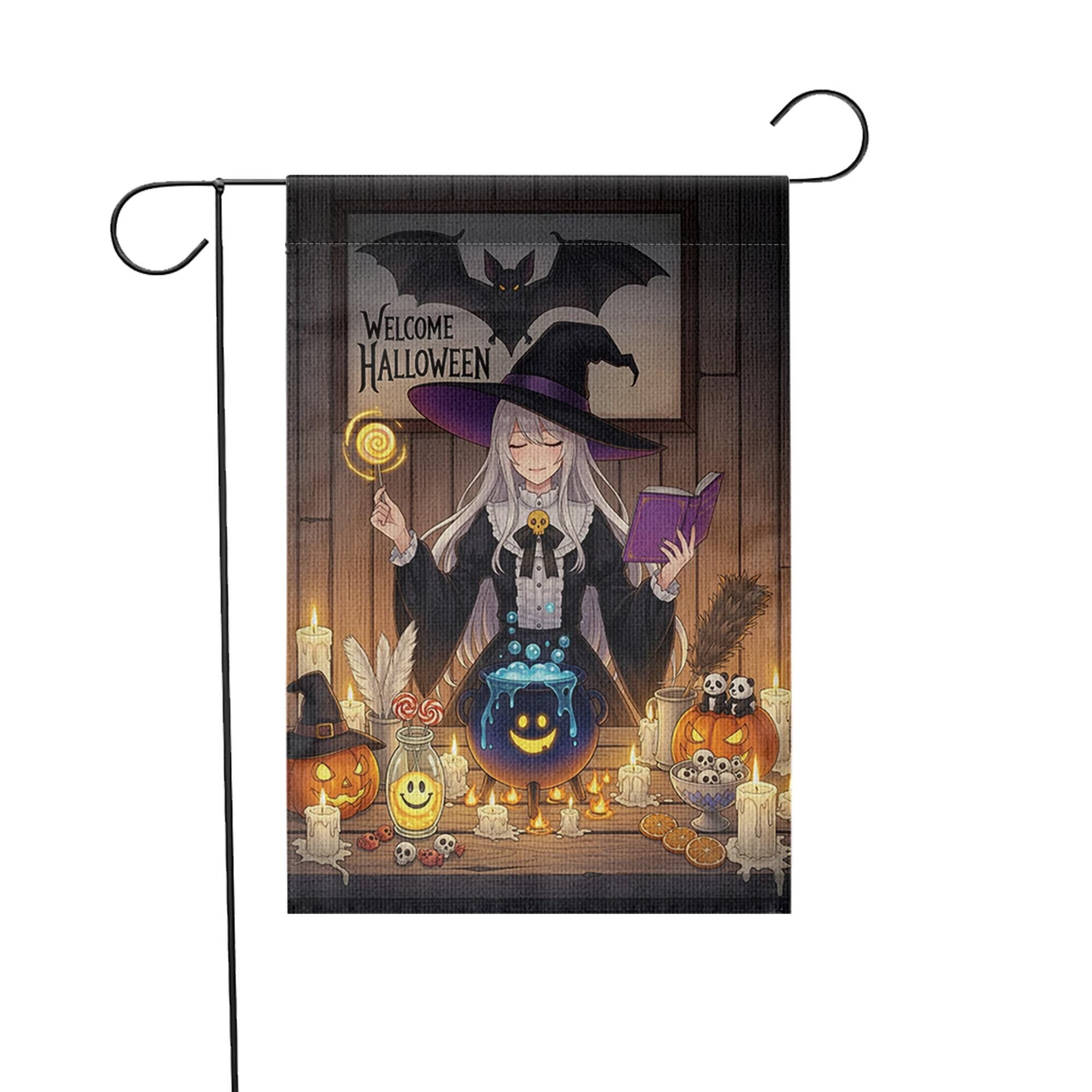 Welcome Halloween Witch Garden Flag, Anime Witch Garden Decor, Halloween Party Decoration