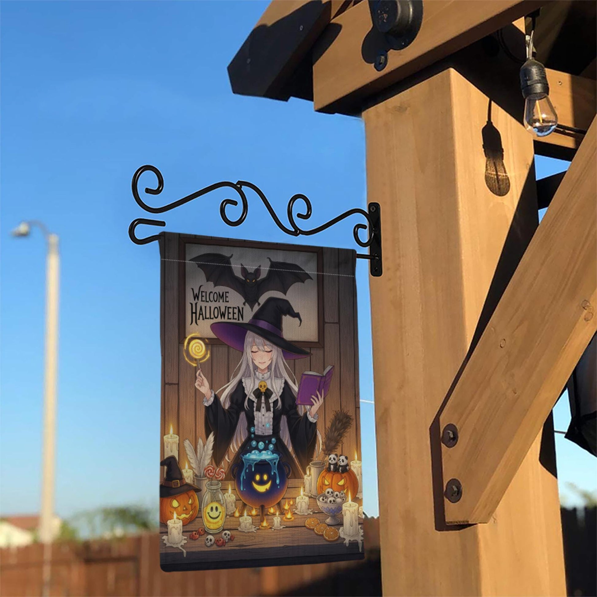 Welcome Halloween Witch Garden Flag, Anime Witch Garden Decor, Halloween Party Decoration