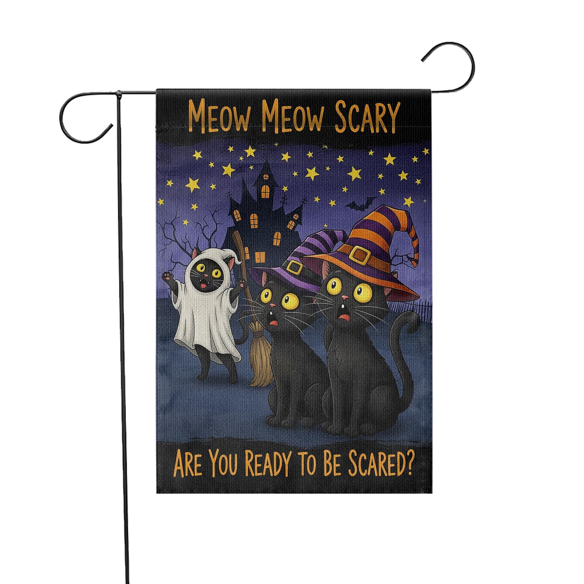 Meow Meow Scary Cats Halloween Garden Flag, Funny Black Cat Spooky Decor, Fall Outdoor Decoration